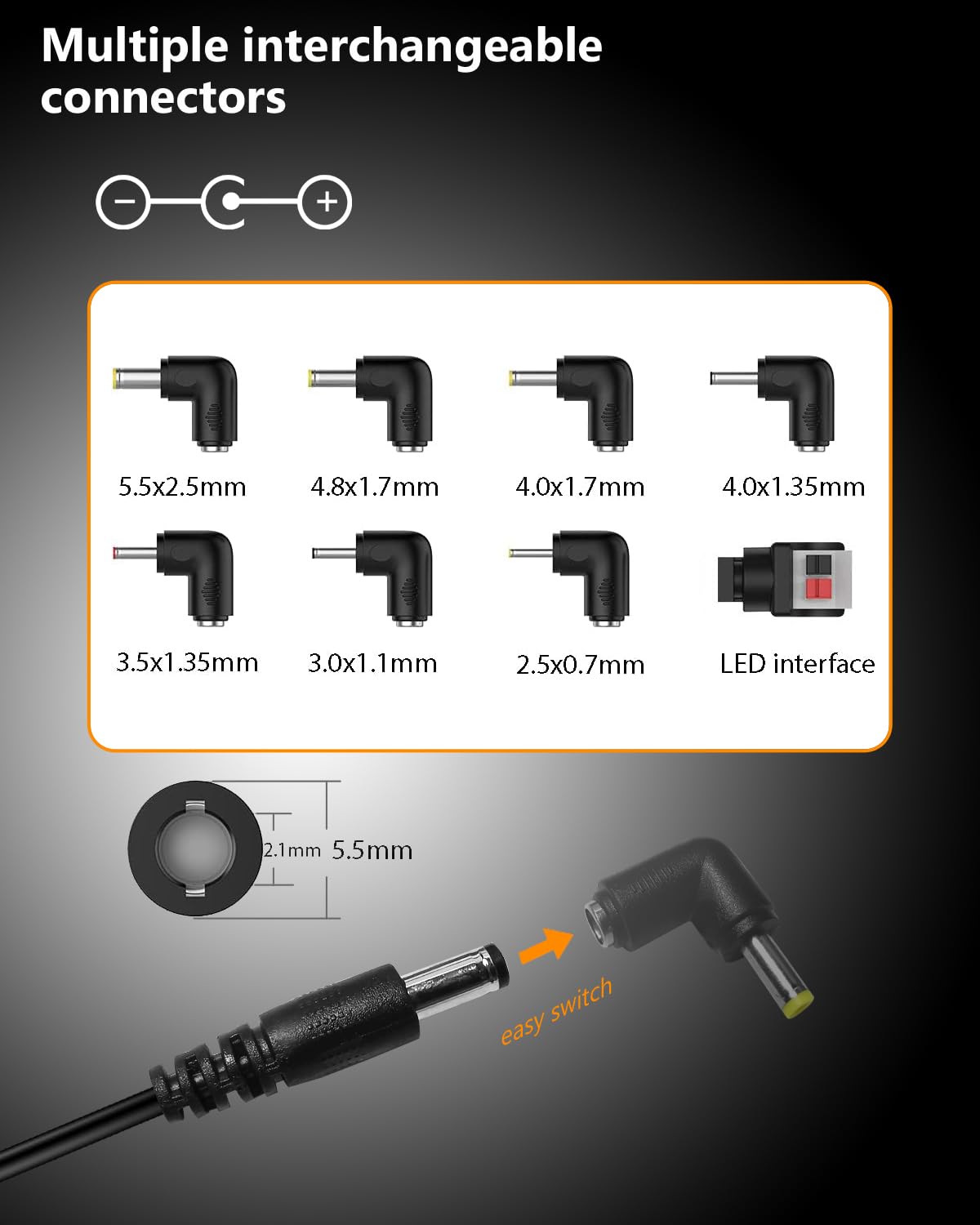FOYU 12V 2A 24W 8 Cleaner/SPS100 (Adapter+8 Universal AC/DC Adapter Switching Power Supply with Size Plug Tips