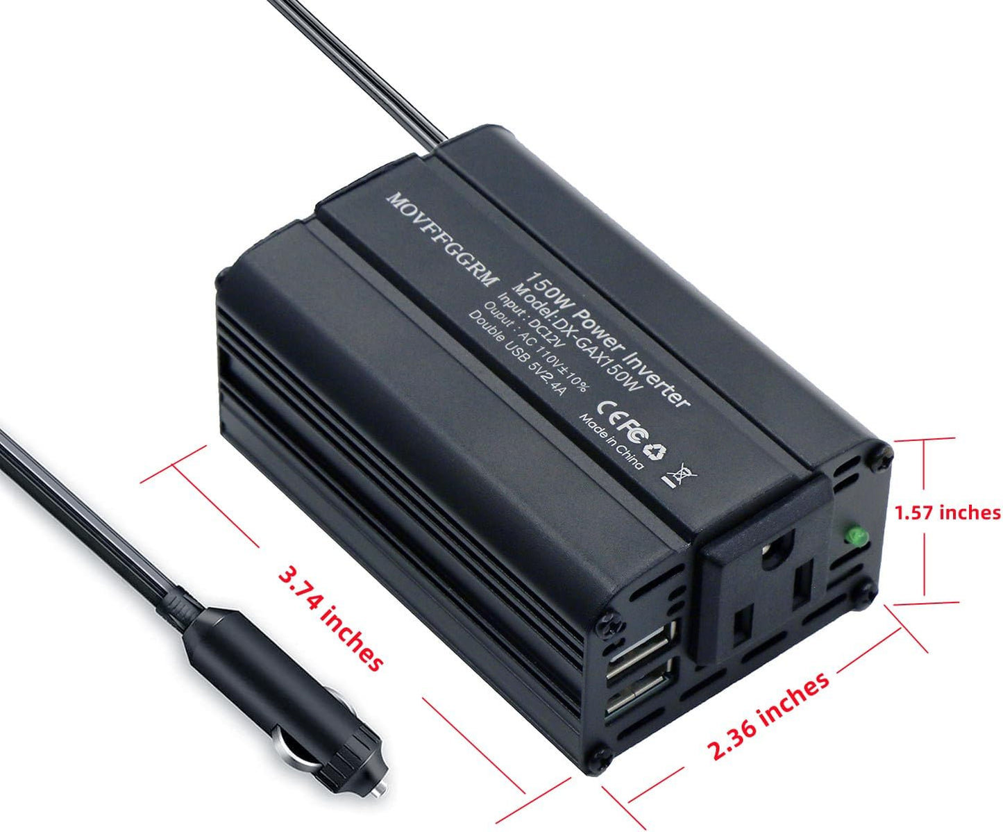 MOVFFGGRM 150W 12V 110V 2.4A Power Inverter DC to AC Car Plug Adapter Outlet Converter with Dual USB AC car Charger