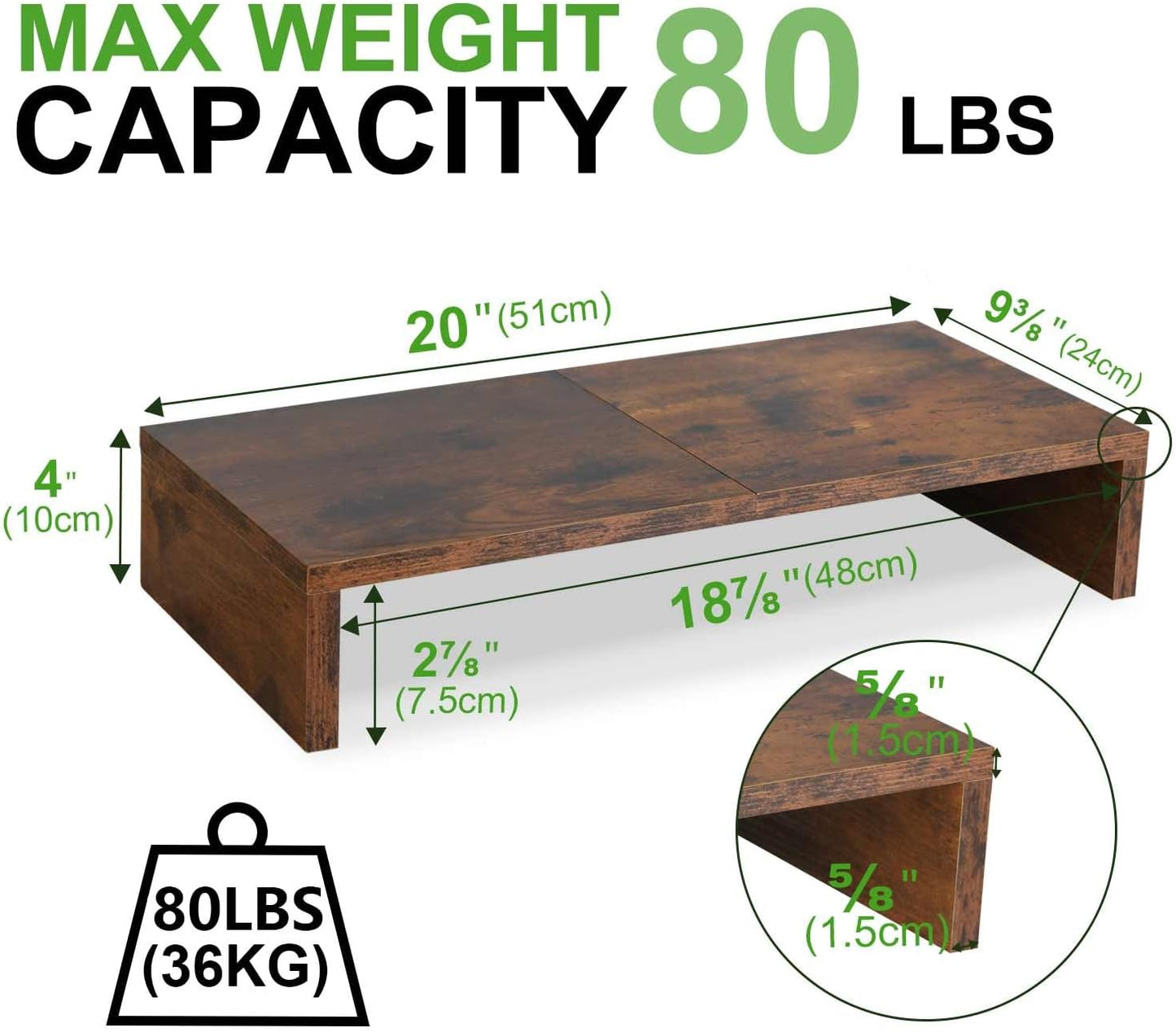 2 Pack Riser-20 inch, TEAMIX Monitor Stand Wooden Tabletop Shelf for TV/PC/Laptop/Printer, Rustic Brown Monitor Riser