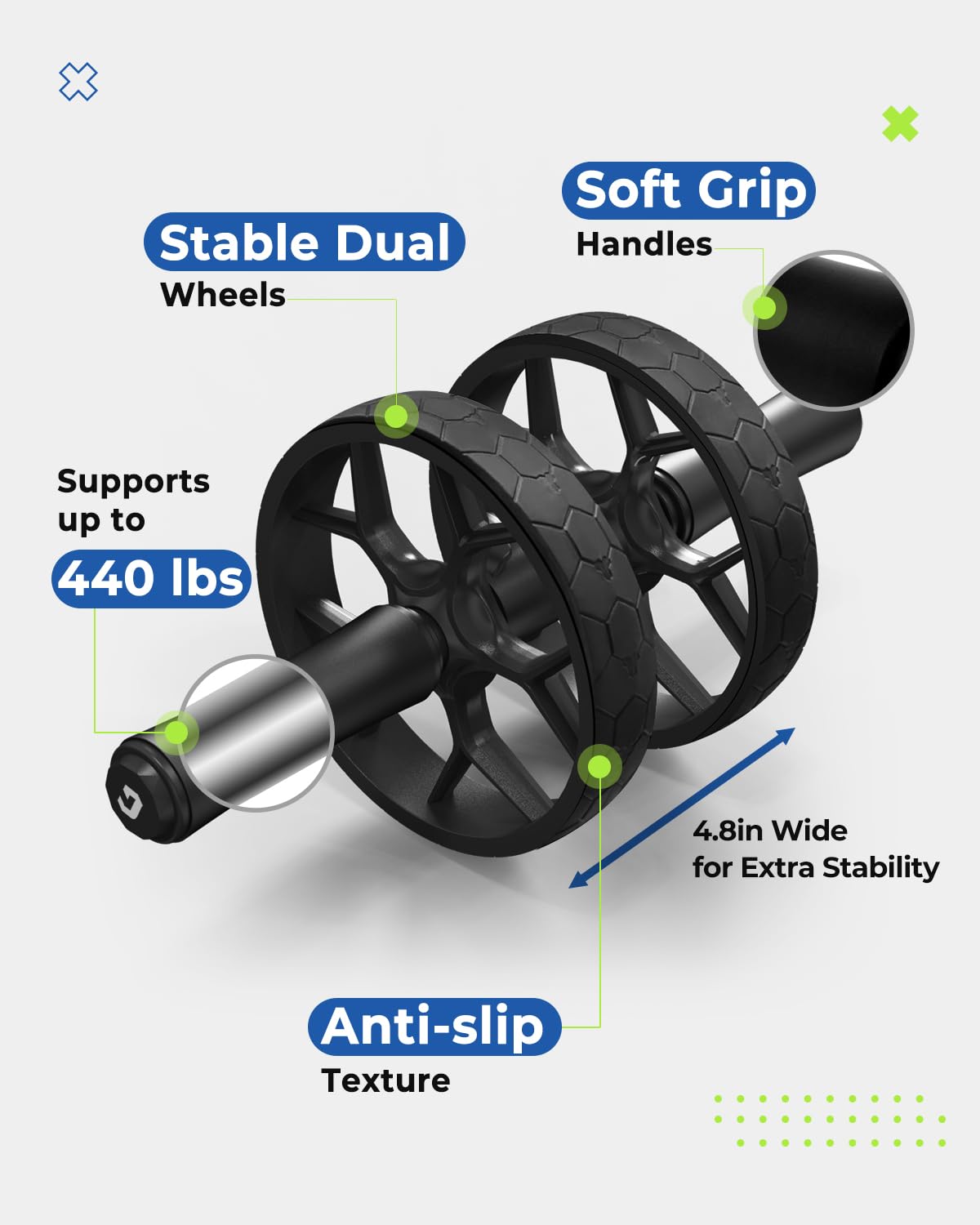 VINSGUIR Ab Roller Wheel for Beginners to Pros, Ab Roller with Adjustable & Detachable Resistance Band, Abs & Core Workout Equipment for Home Gym, Abdominal Wheel with Exercise Guide and Knee Pad, Men Women