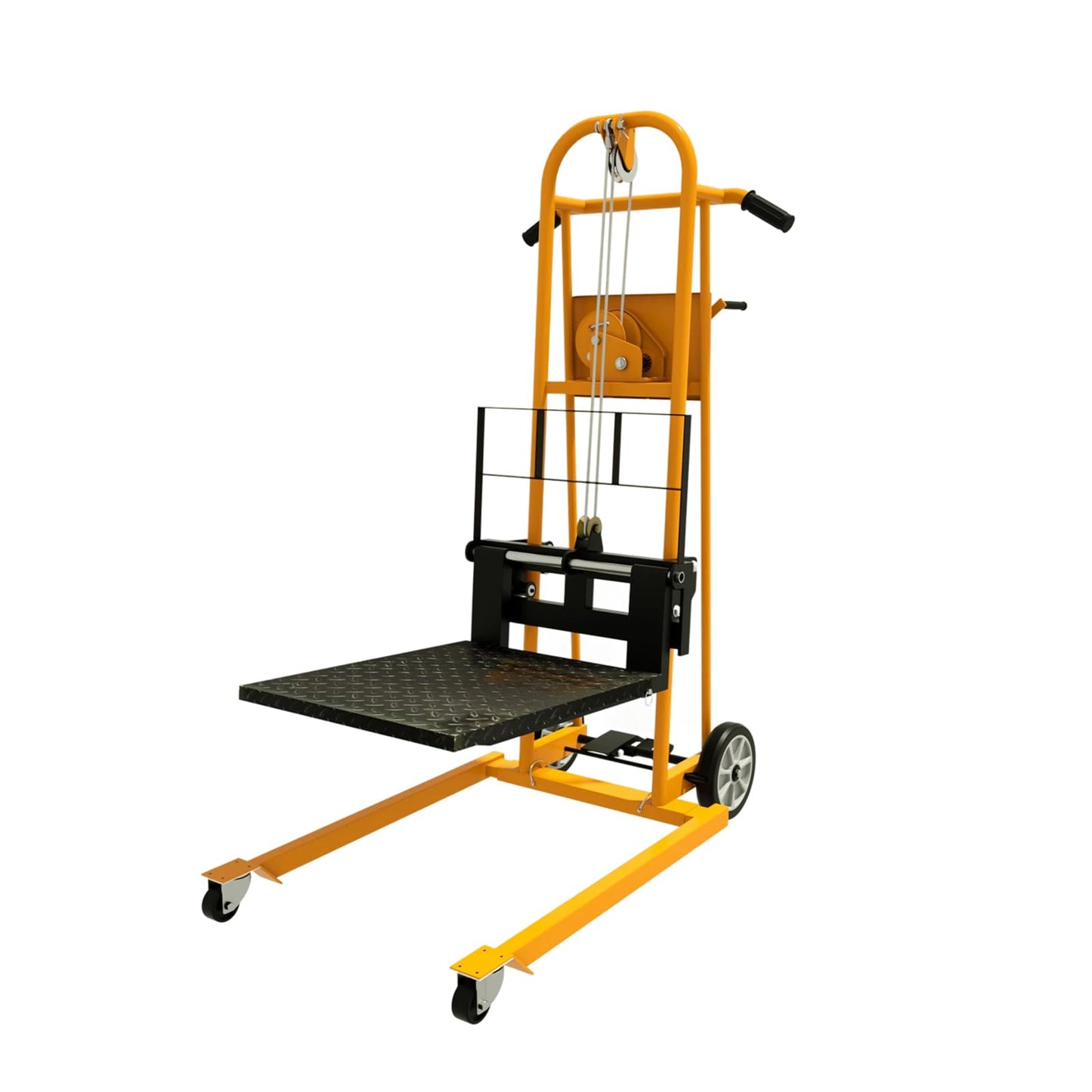 APOLLOLIFT Material Lift Winch Stacker, 500 lbs Capacity 41.4" Lifting Height, Manual Stacker Pallet Jack Truck Dolly with Swivel Casters and Lift Plate(Yellow)