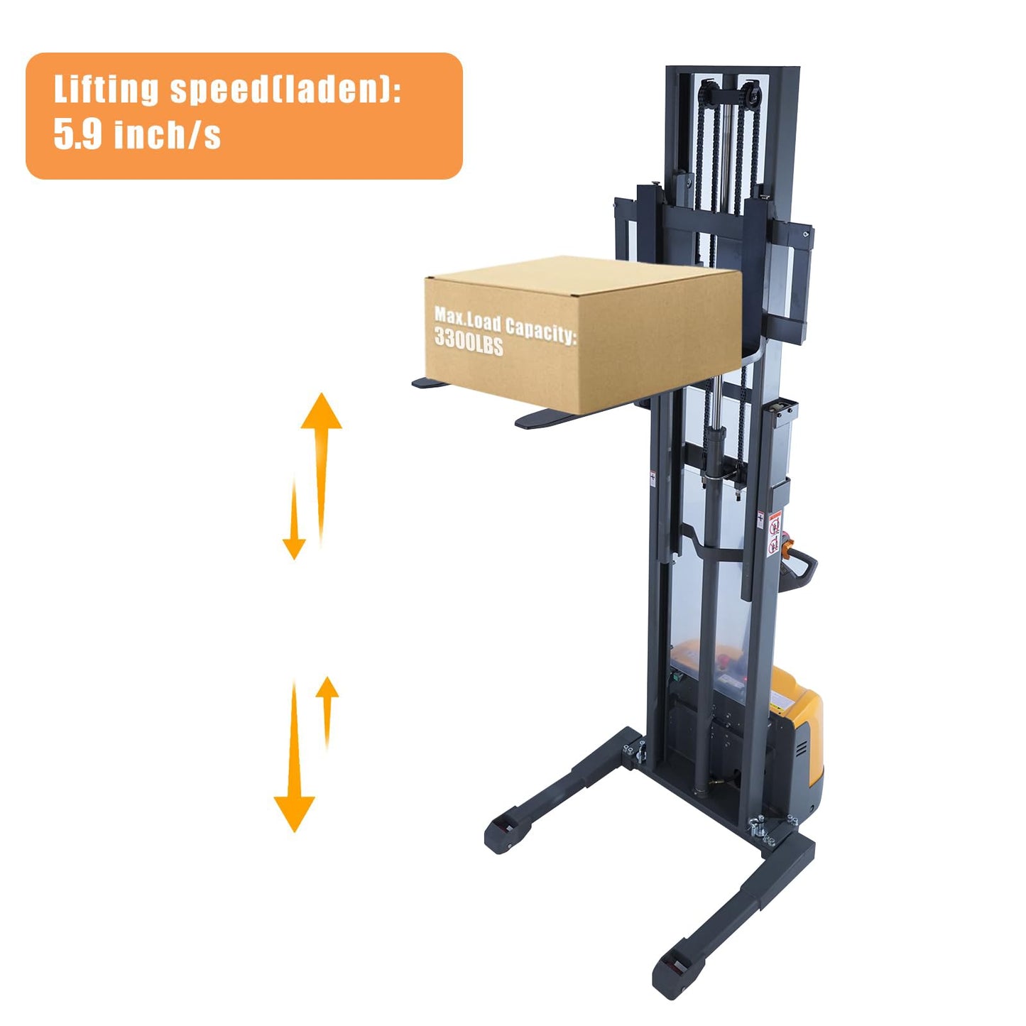 APOLLO Full Electric Stacker Powered Straddle Forklift 3300 lbs Capacity 98'' Lifting Height with Adjustable Forks and Legs Material Lifter