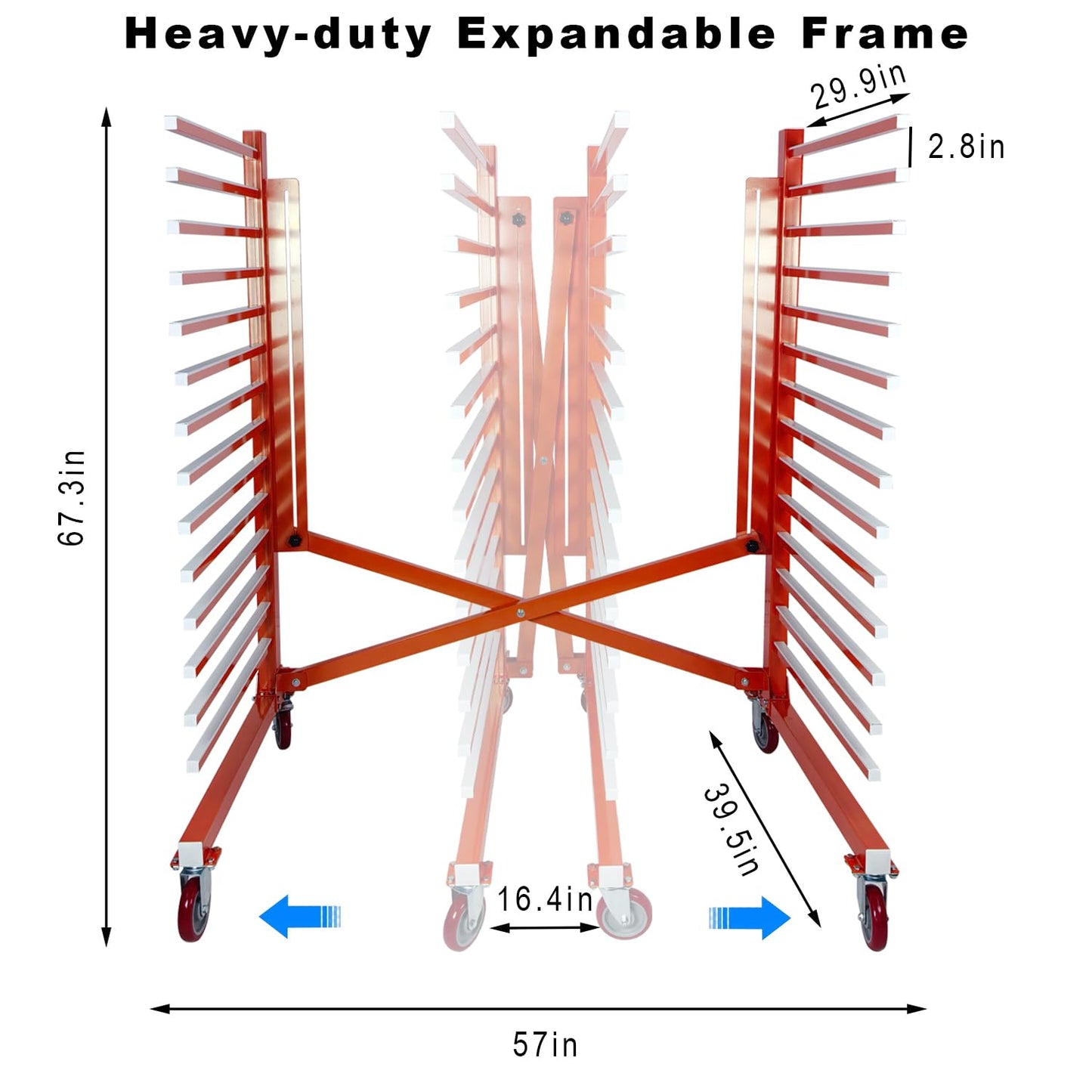 Heicofer 15-Tier Heavy Duty Paint Drying Rack with Locking Wheels, Adjustable Width 12"-58", 110 lbs Per Shelf, Metal Cabinet Door Drying Rack for Spray Booth, Workshop, Factory