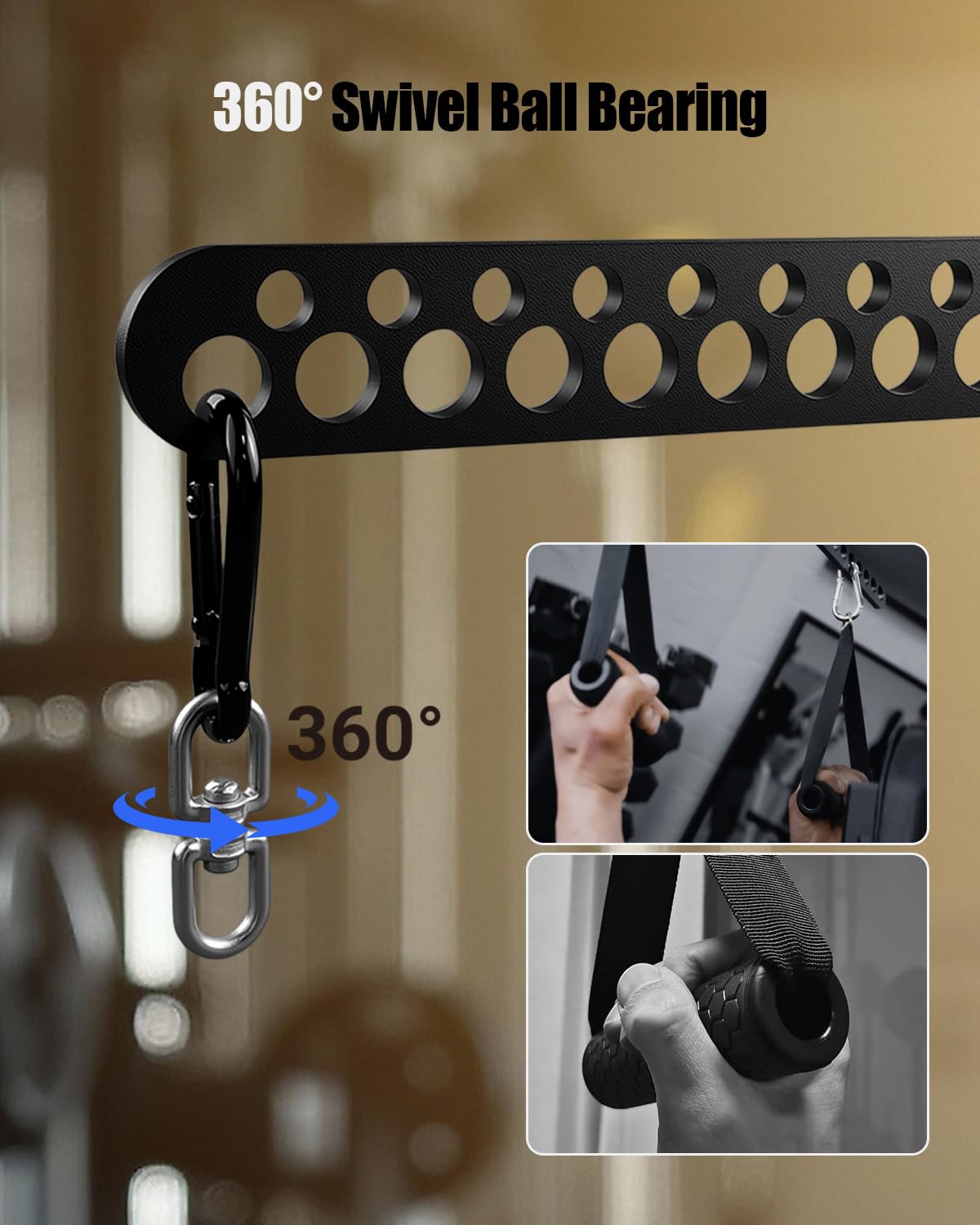 Multi-Grip LAT Pulldown Bar for Home Gym, 2 Extra Handles, Lat Pull Down Attachment with Swivel Bearings & Carabiners for Cable Machine Pulley System, Tricep Pushdown, Back Workout, Strength Training