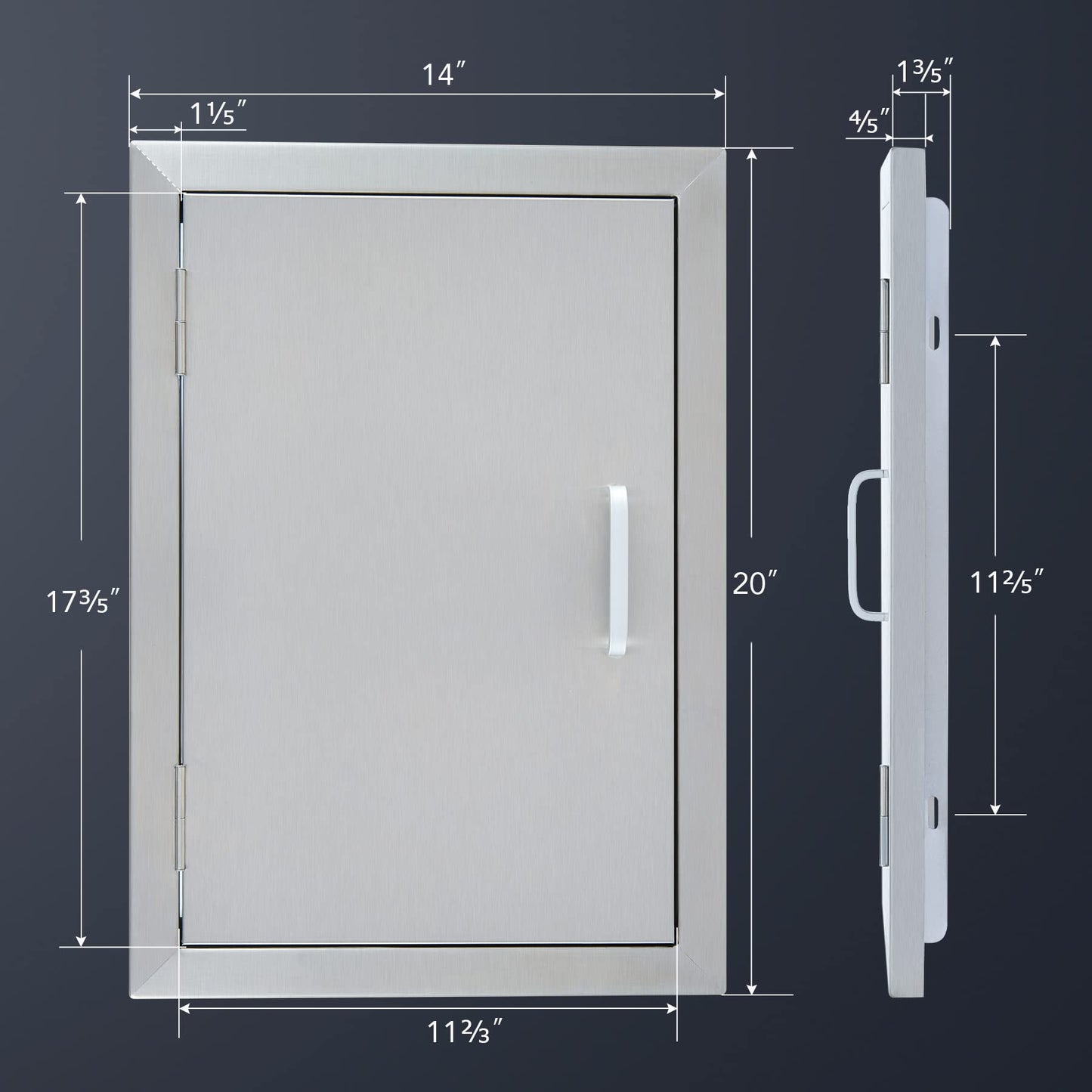 CO-Z Upgraded Outdoor Kitchen Doors, 14" W x 20" H 304 Stainless Steel Single Access BBQ Door for Outdoor Kitchen, Grilling Station, Outside Cabinet, Barbeque Grill, Built-in SS BBQ Island Door