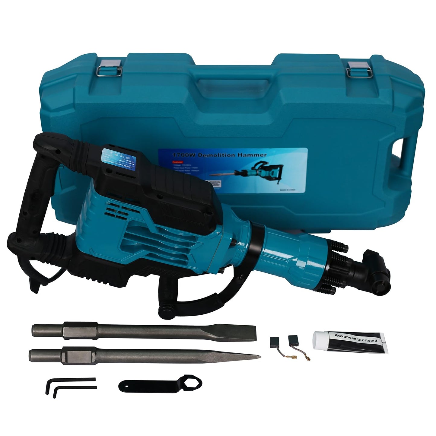 1700W Demolition Jack Hammer 1900 BPM 1-1/8'' Aluminum Alloy Jack Hammer Concrete Breaker SDS-Hex Heavy Duty Electric Demo Chipping Hammer Concrete/Pavement Breaker with Carrying Case