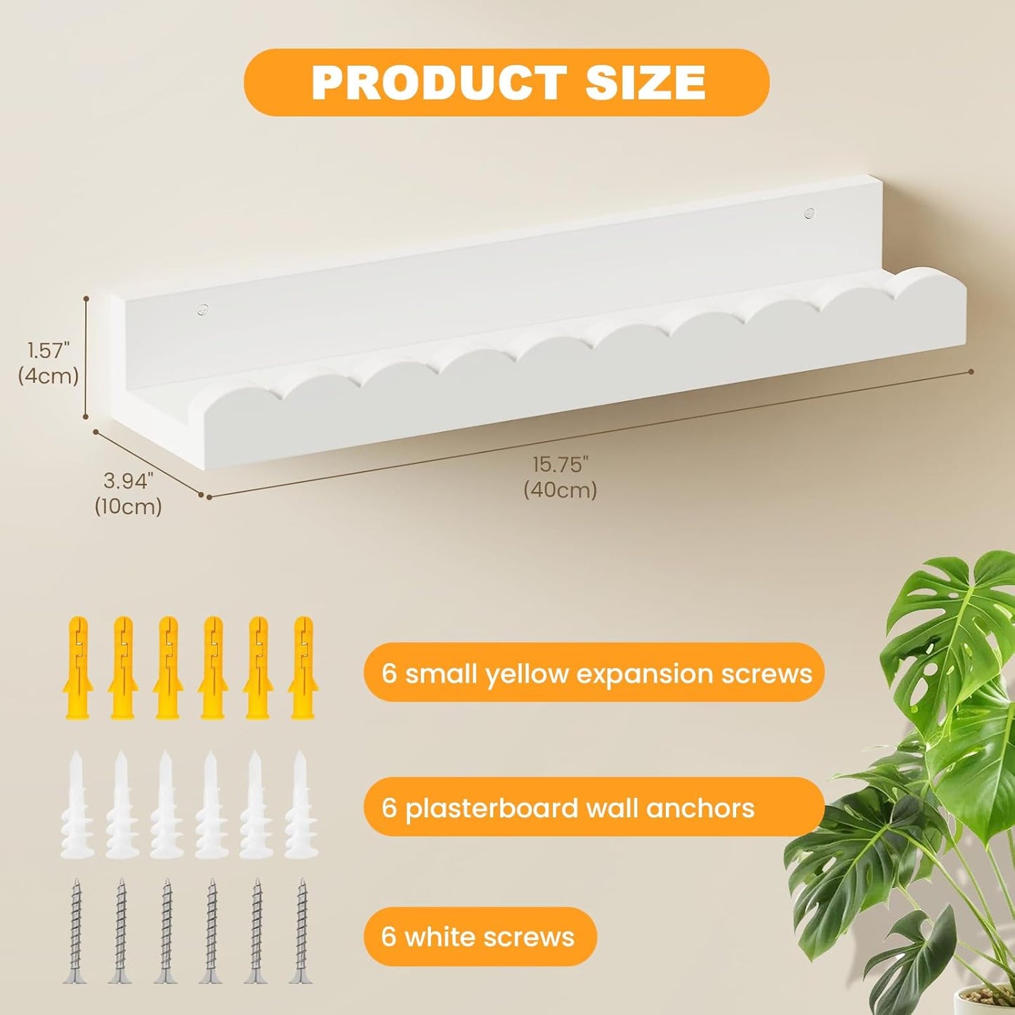 Yirilan 4-Pack Floating Nursery Shelves - Scalloped Design for Kids' Rooms | White Finish