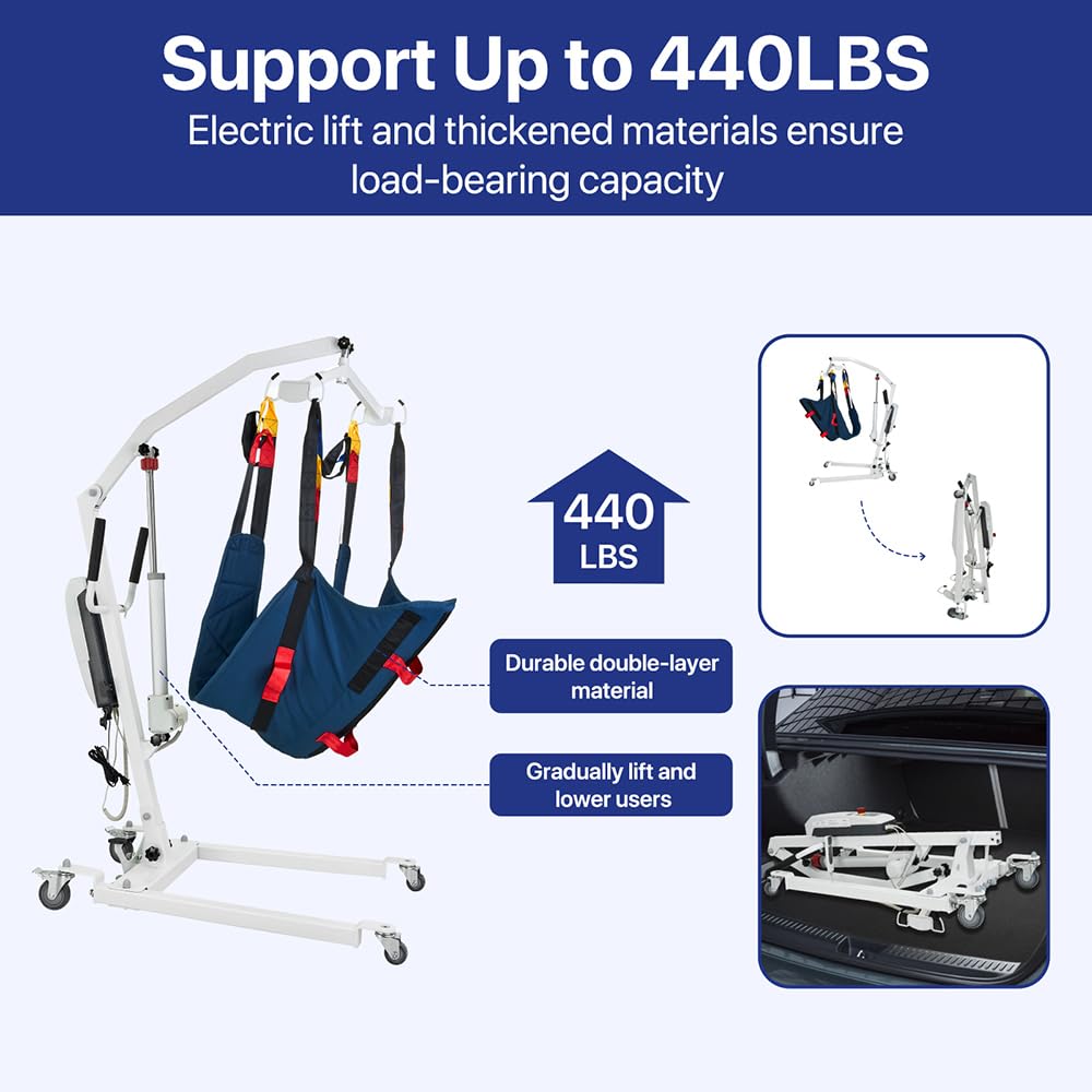 Coisioke Electric Patient Lift Premium Aluminum Folding Electric Patient Lift for Home Travel and Healthcare Efficient 440lbs Electric Body Lightweight Transfer Lift