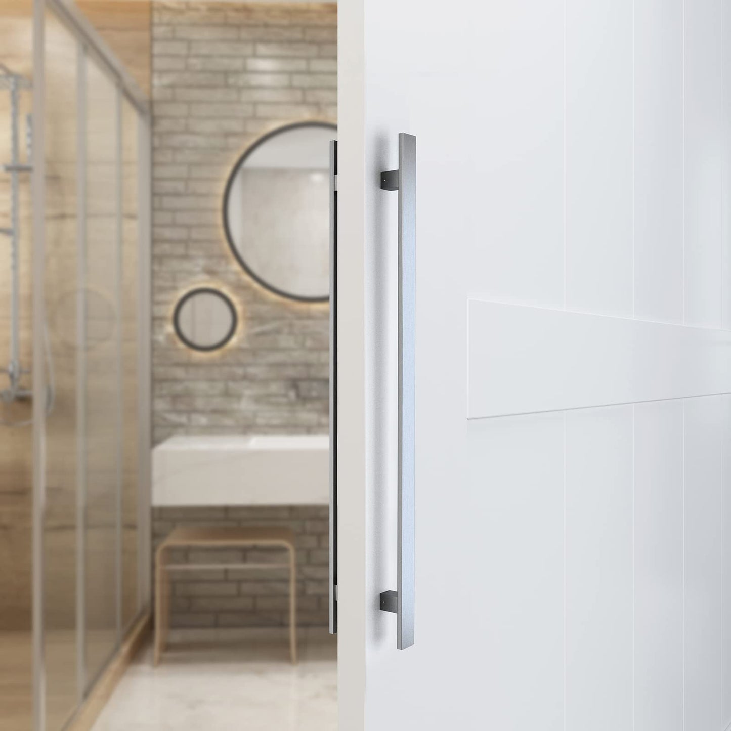 BARNSMITH 36" Barn Door Push Pull Handle,Heavy Duty Grade-304 Stainless Steel Square Commercial Door Handle,Entrance Entry Front Door Handle, Office Handle Pull Set for Wood Glass Door