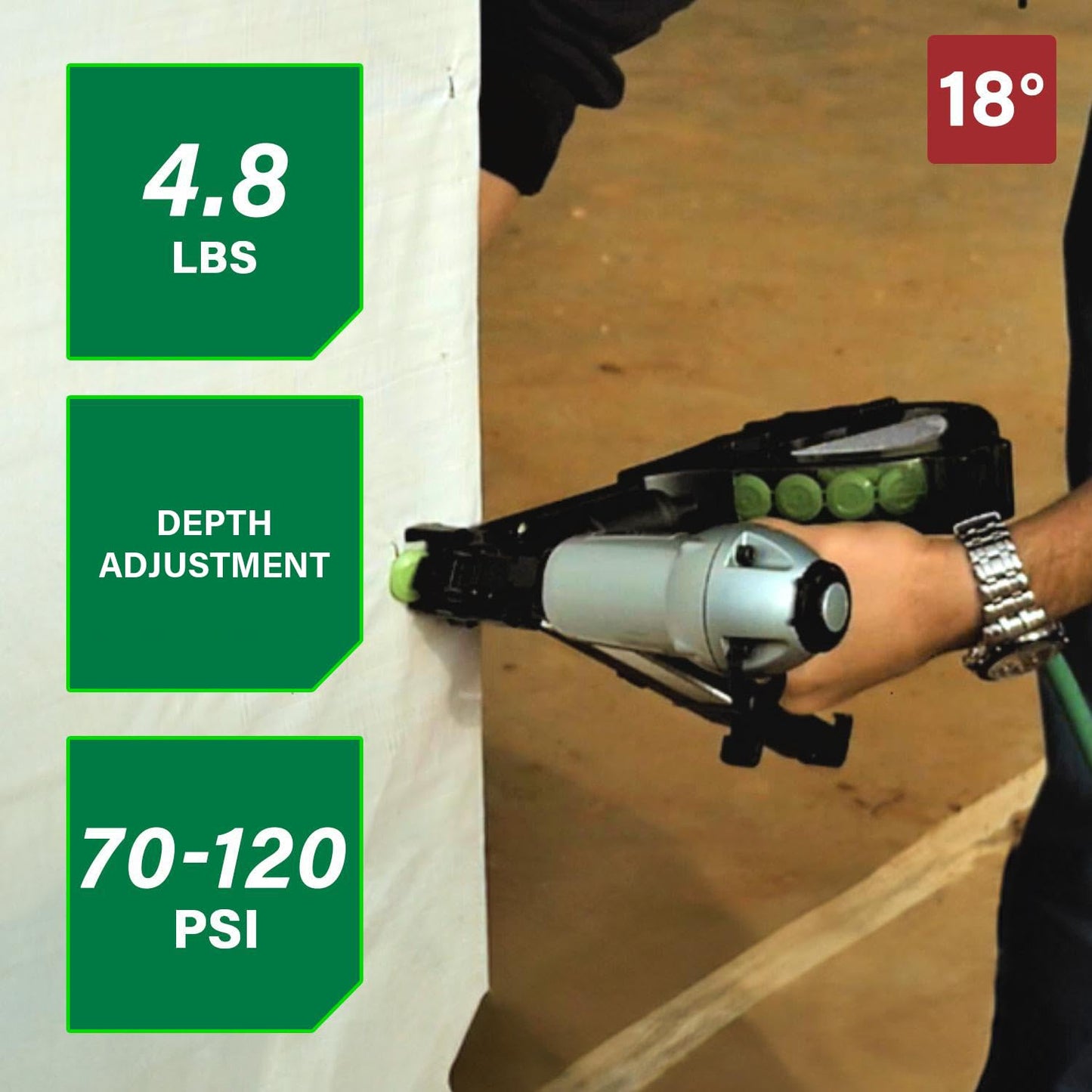 Metabo HPT Cap Stapler, Pro-Preferred Pneumatic Power Nailers, Crown Stapler for Roofing Felt, Foam Insulation & House Wrap, 18 Gauge, Up to 200 7/16" Crown Staples, Length 7/8" to 1-1/2", N3808AP