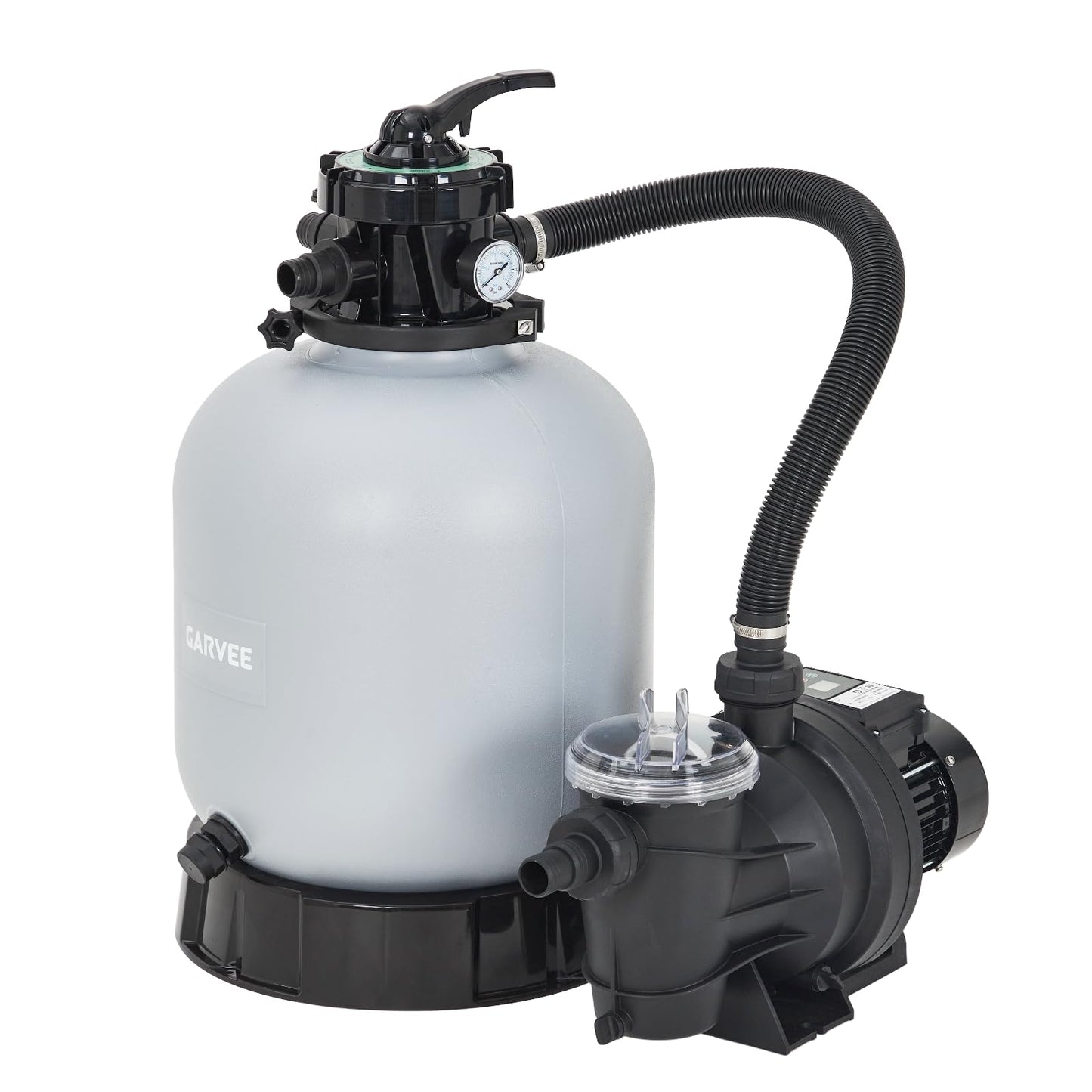 19" Sand Filter Pump for Above Ground Pool with Timer, 1.5HP 6075GPH Swimming Pool Pump & Sand Filter System with 7-Way Valve & Strainer Basket, Pool Pumps Above Ground, Grey