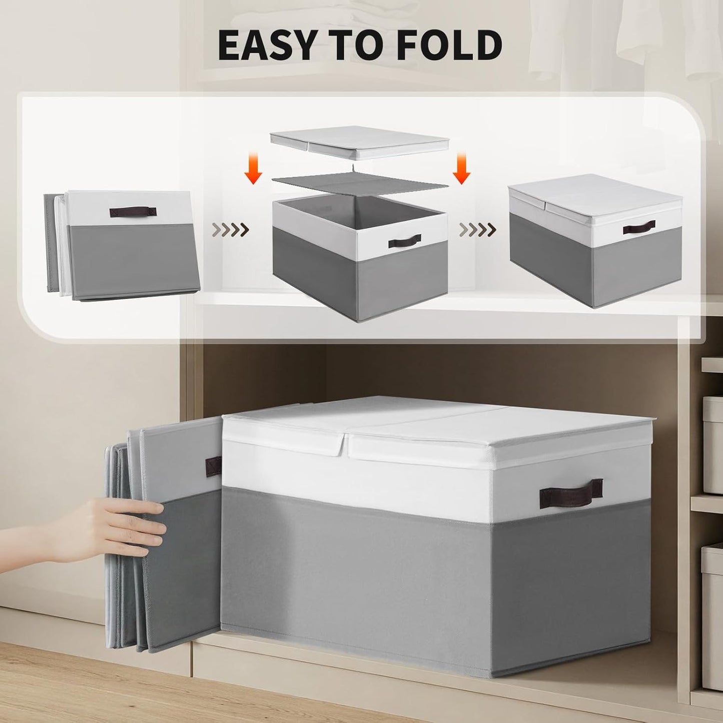 Skiennix Extra Large Blanket Storage Baskets - 2 Pack with Lids | 22”x16”x12” Closet Organizers for Clothes & Towels