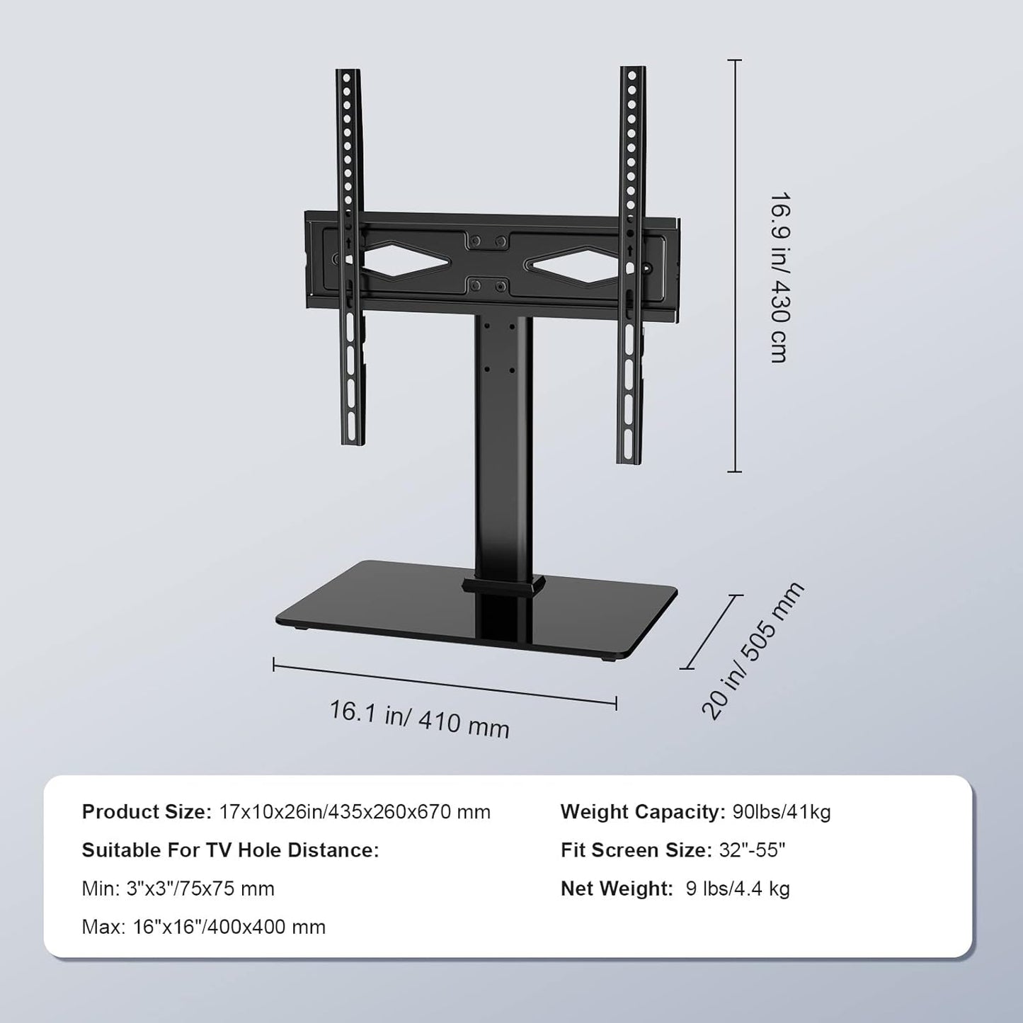VEVOR 32-55 inch Universal TV Mount for TVs, Height Adjustable Swivel Stand with Tempered Glass Base for Bedroom