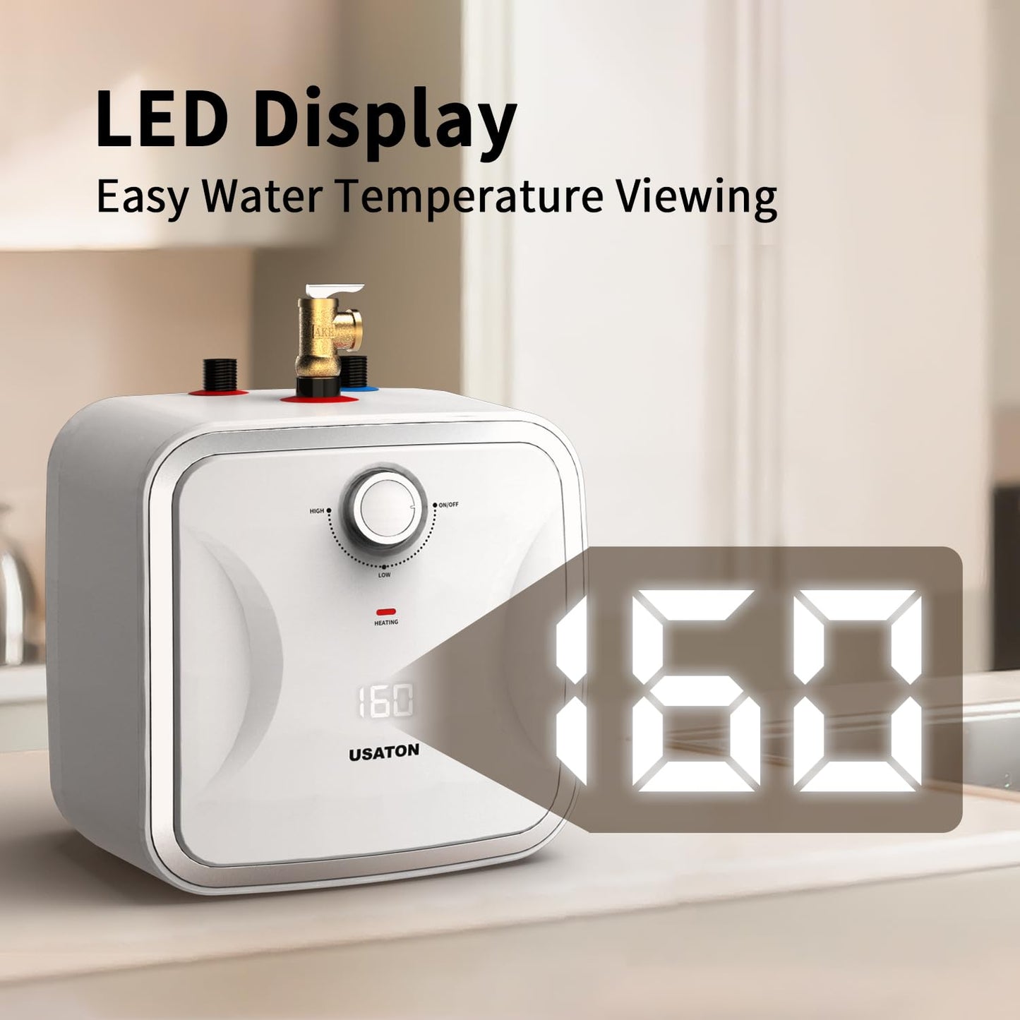6.6 Gallon Hot Water Heater Electric - Under Sink Portable Mini Hot Water Tank with LED Display for RV Camper Kitchen Food Truck, 110V/120V 1440W, Wall or Floor Mounted Simple Installation