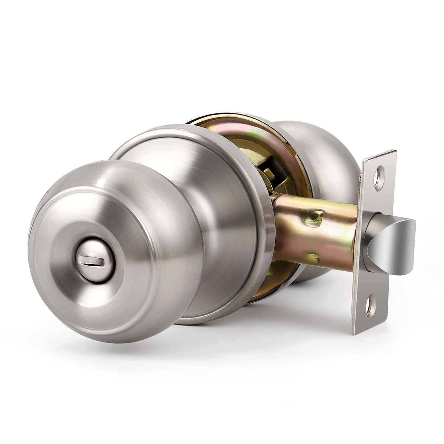 KNOBWELL Privacy Door Knob with Lock in Brushed Nickel Finish for Bedroom and Bathroom, Indoor Security Door Handle with Privacy Lock, Satin Nickel Interior Door Knobs