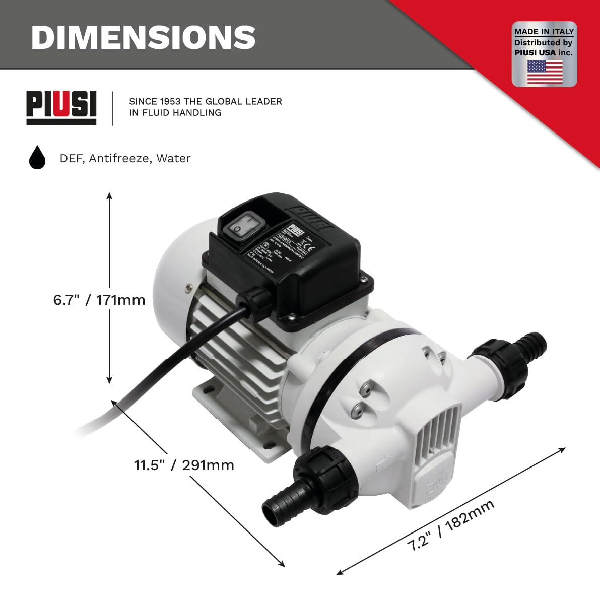 Piusi Suzzarablue AC DEF Transfer Pump 120V 60Hz 9 GPM