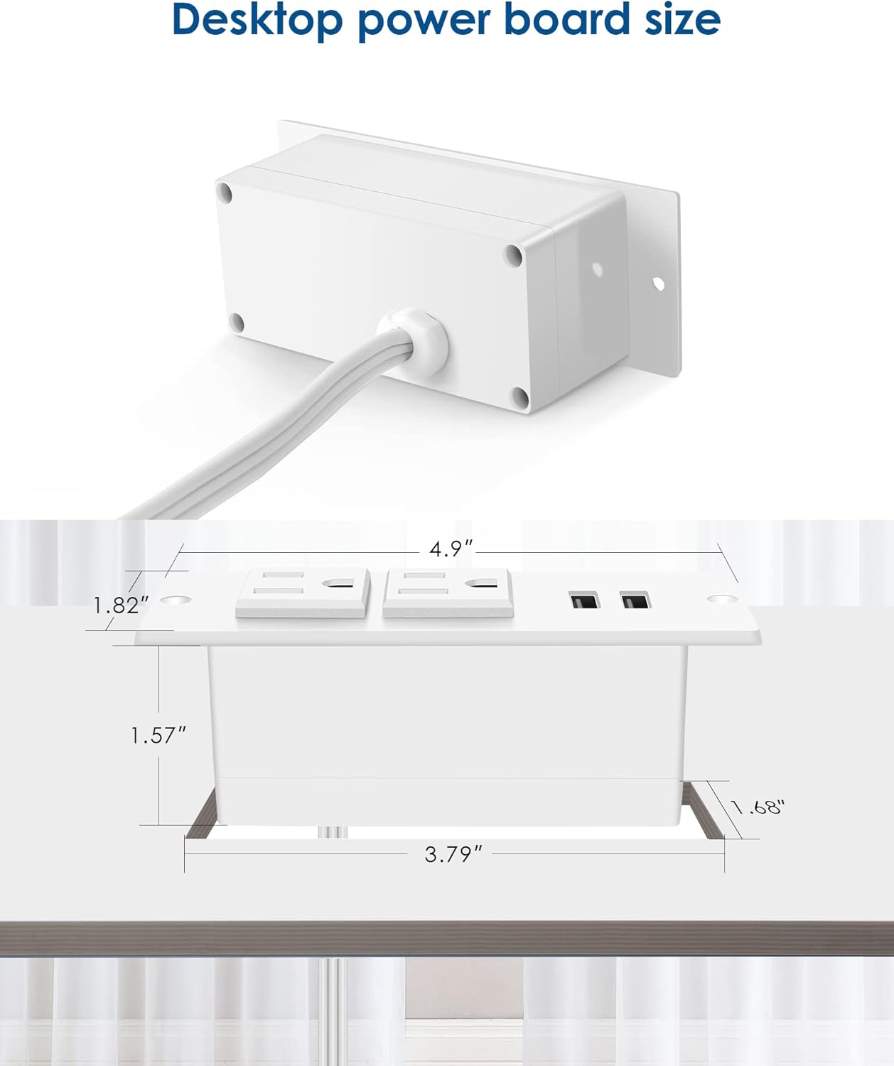 Jgstkcity 6.56Ft Grommet 2-Outlet 2 Conference Recessed Power Strip Socket Cord,Desktop Power Power Strip with & USB