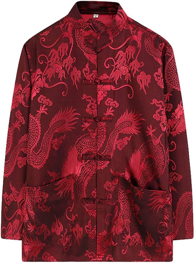 wecotton Tang Suit Men Hanfu Chinese Traditional Clothes Kung Fu Shirt Uniform Long Sleeved Coat Tops and Pants