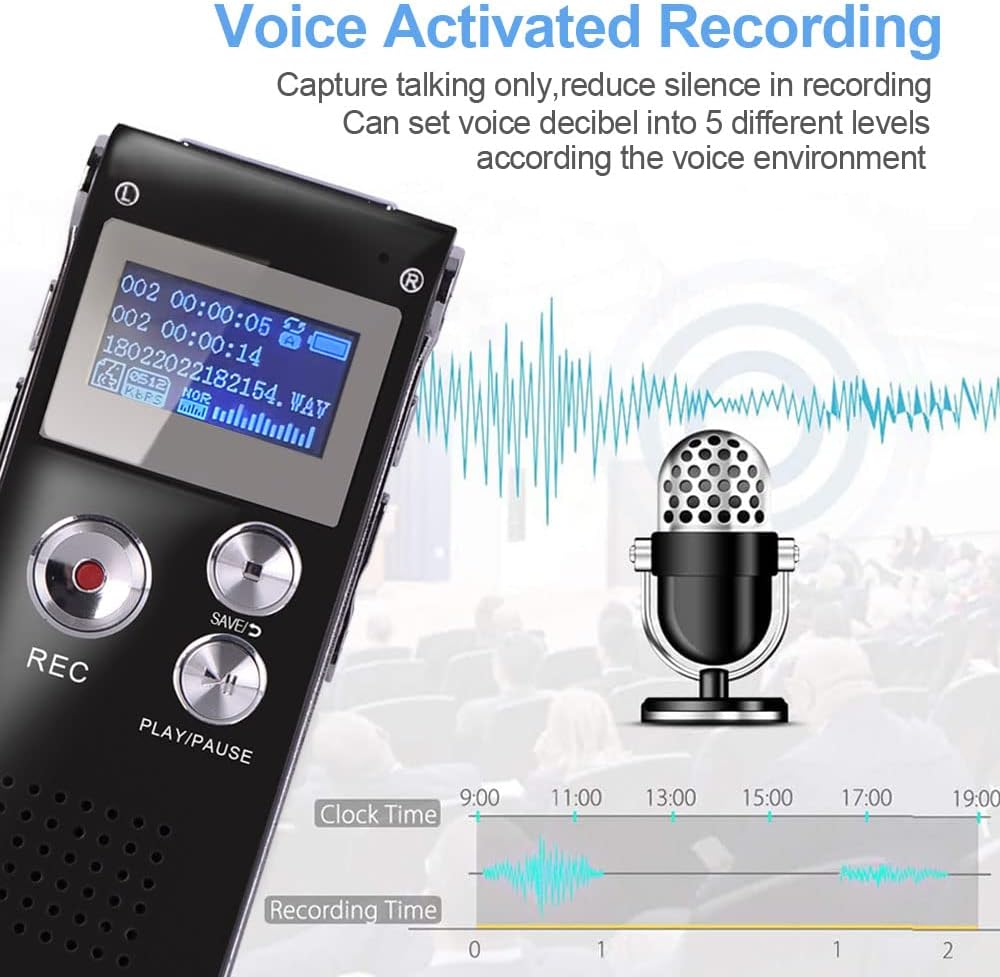 BrilliantHouse 16GB 1536KBPS MP3 Digital Voice Recorder Voice Activated Recorder with Playback Upgraded Portable Tape