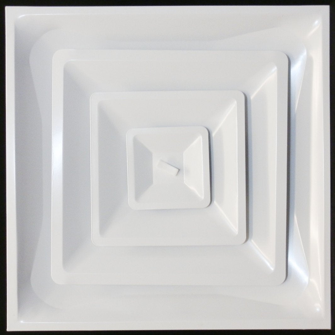 Drop Ceiling HVAC Supply Grille - for T-Bar Lay-in - 3 Coned - 24" x 24" - for 12" Vent Connection