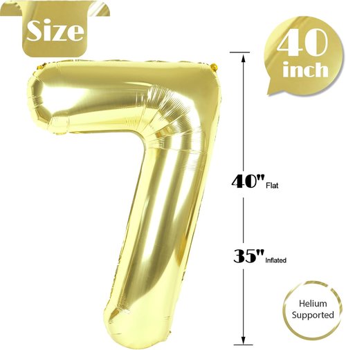 Champagne Gold Number 7 Balloon - 40 Inch Light Gold Birthday Decoration for Girls & Women