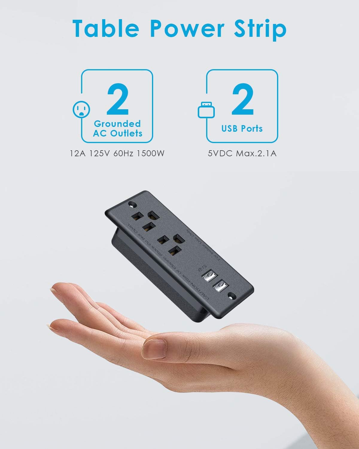 Jgstkcity 2 Grommet 9.85ft Recessed Power Strip with USB,Flat Plug Ultra Thin Extension Cord,Furniture Desktop Charging