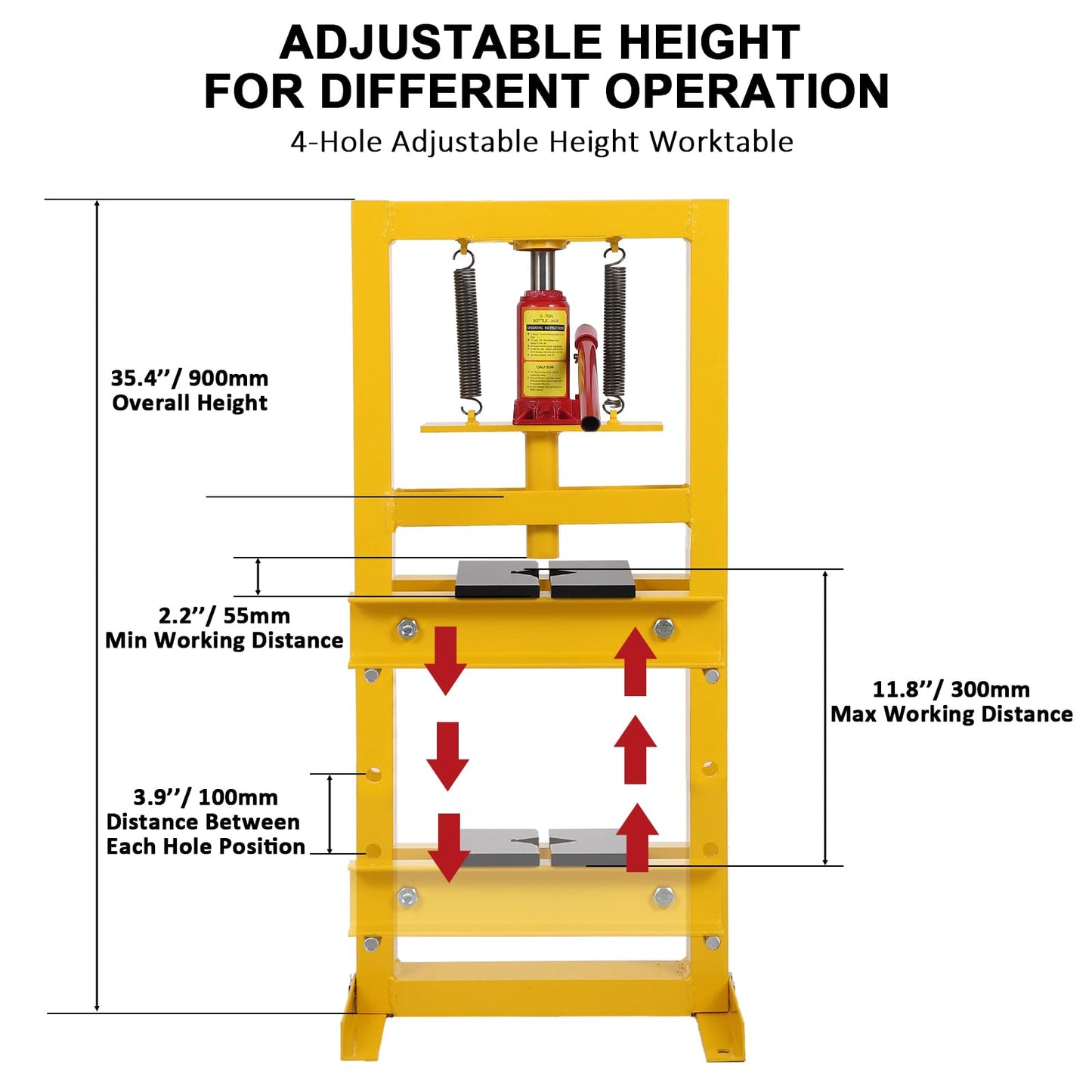 GarveeTech Hydraulic Press 6 T Hydraulic Shop Press, H-Frame Garage Floor Benchtop Press Adjustable Shop Press with Plates, Adjustable Working Table Height, for Gears and Bearings, Yellow