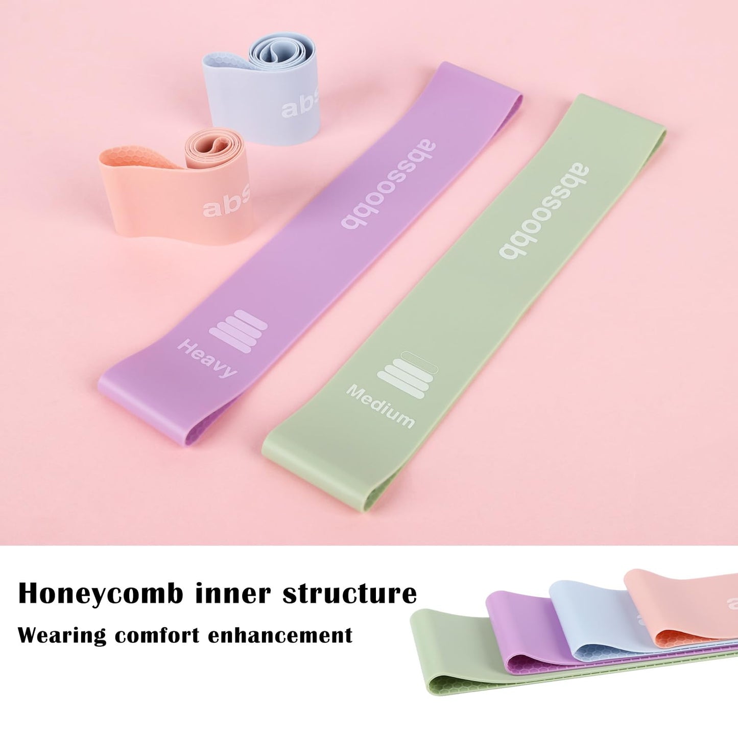 Abssoobb Silicone Resistance Loop Bands Latex-Free No-Slip Glute Booty Bands 2-Pack for Physical Therapy, Post-Op, Yoga, Pilates, Workout & Stretching