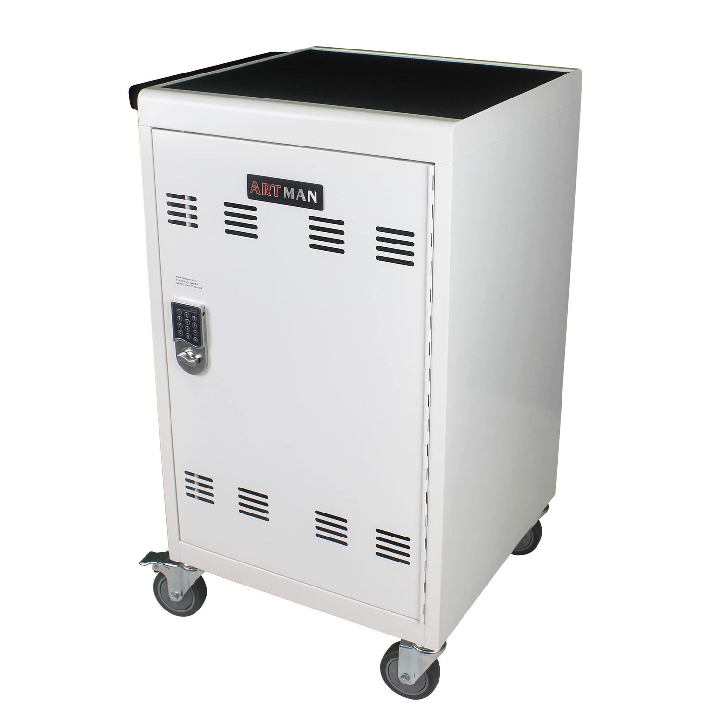 30-Device Mobile Charging Cart with Power Strip, Locks, Cable Management, Up to 16.3" Safe Charging Cabinet for Chromebooks, Tablets, Laptops. White with Code Lock