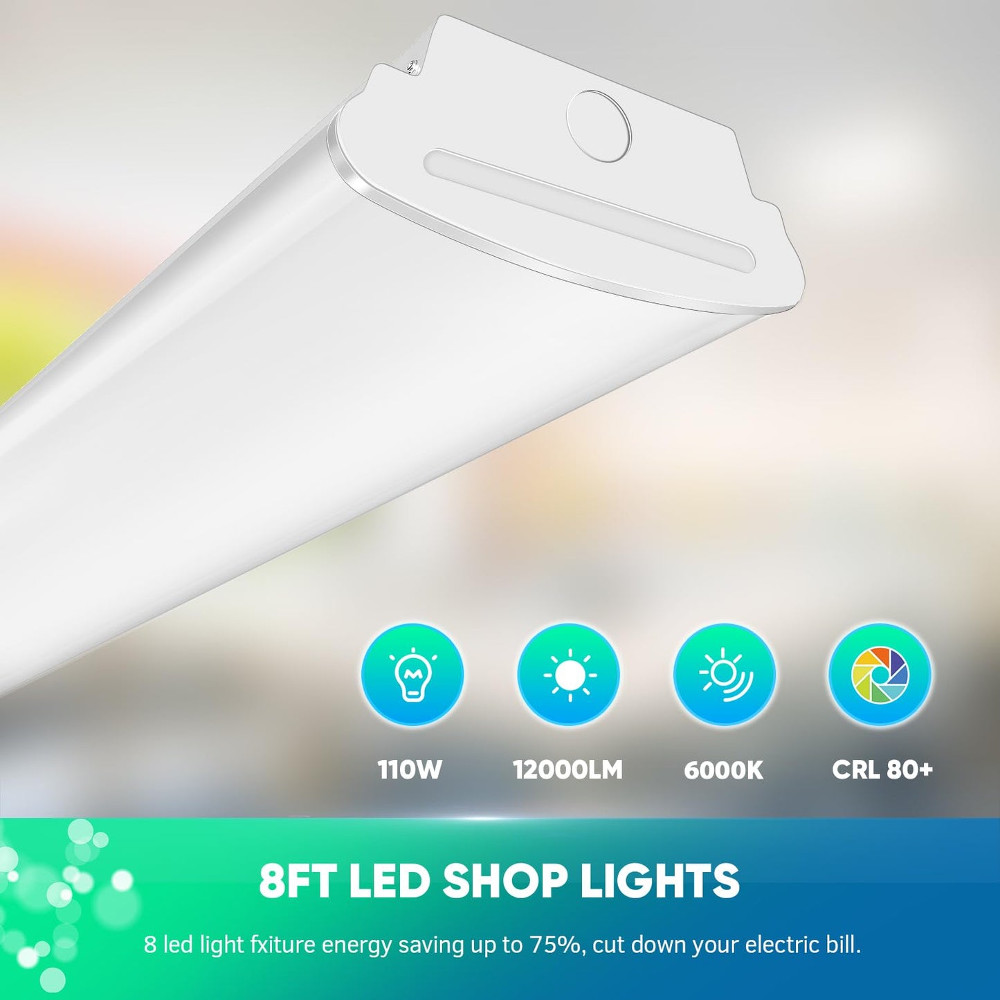 TychoLite 8FT LED Shop Lights 110W LED Garage Light, 6000K, 12000lm, 8 Foot Led Linear Strip Fixture, Surface and Suspend Mounting, for Warehouse, Workshop, Replace for Fluorescent Tube 2 Pack