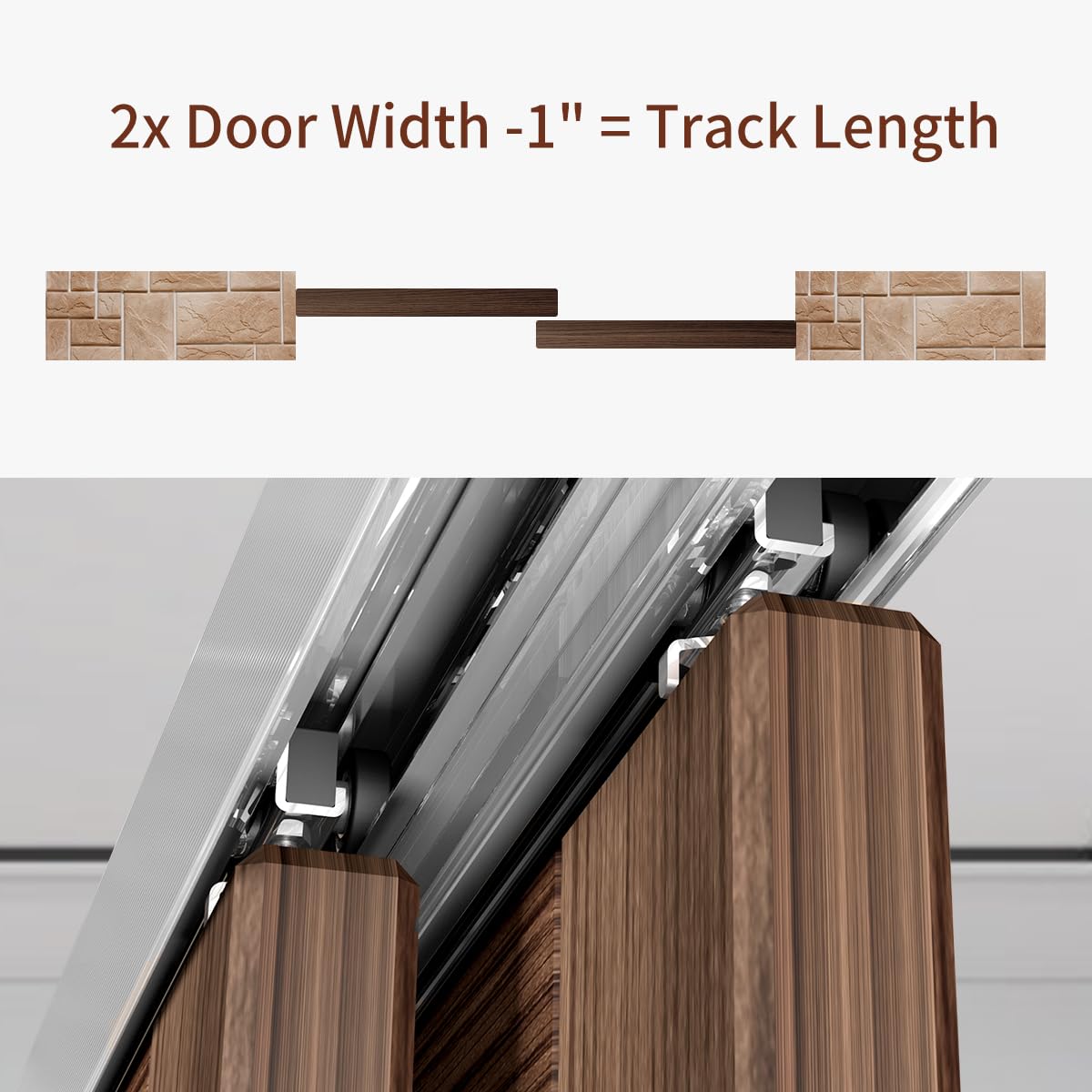 SongYung Heavy Duty Bypass Sliding Closet Door Track Hardware 48",4FT Aluminium Pocket Door Track Rail Set, Smoothly and Quietly, for 2 Door System