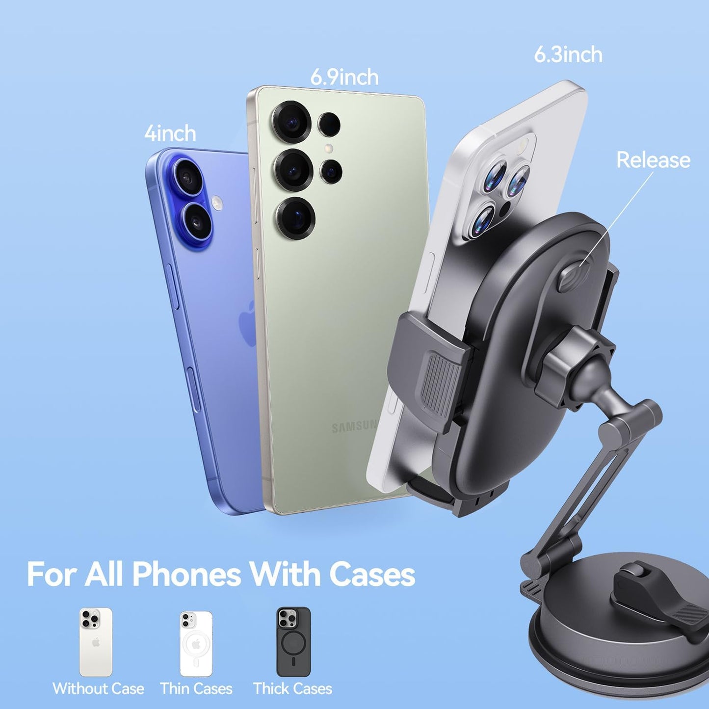 AiHiwvol [360 Universal Vacuum Phone Holders for Your Car Rotation Metal Holder] Upgraded Suction Cup Phone Mount