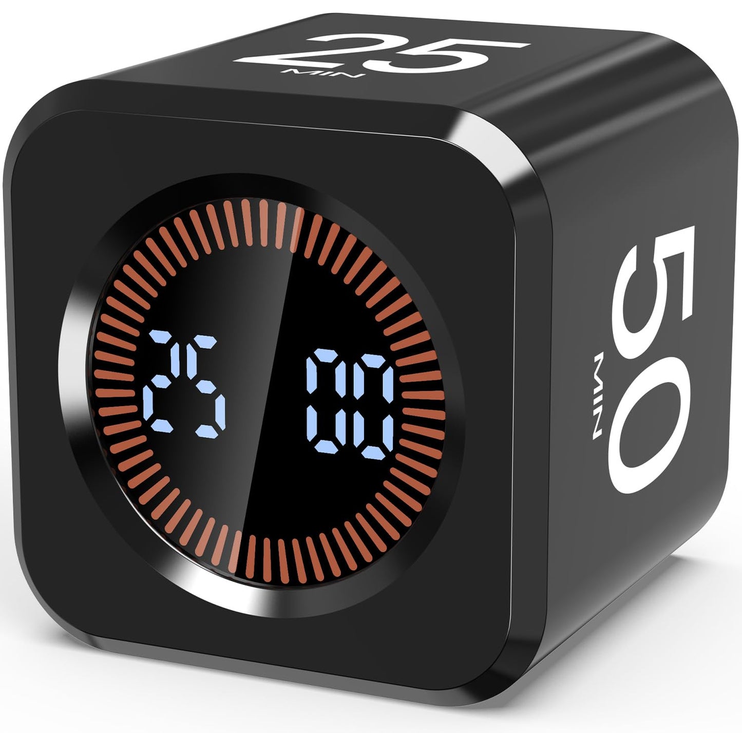 COWVTUJ Digital Pomodoro Timer Cube 5/10/25/50min, Visual Productivity Flip Timer for Kids Classroom Desk, Custom Countdown, Silent and Sound Mode for ADHD Study Work Game Kitchen (Black)