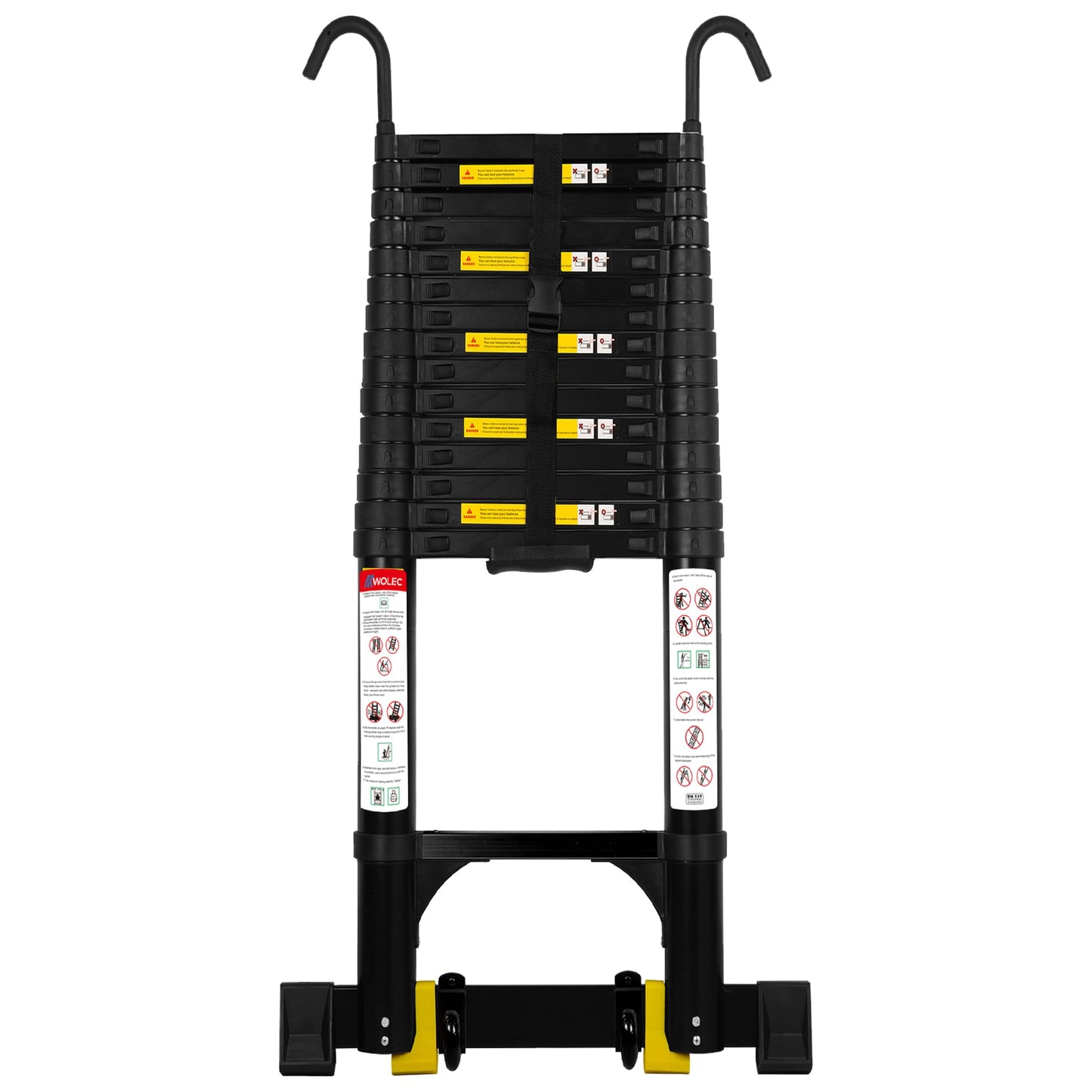 Wolec 20.3 FT Aluminum Telescoping Ladder, 330 lbs Capacity, Auto-Lock, Hooks, Wheels & Stabilizer Bar, Portable & Collapsible for Home, Roof & RV Use, Black