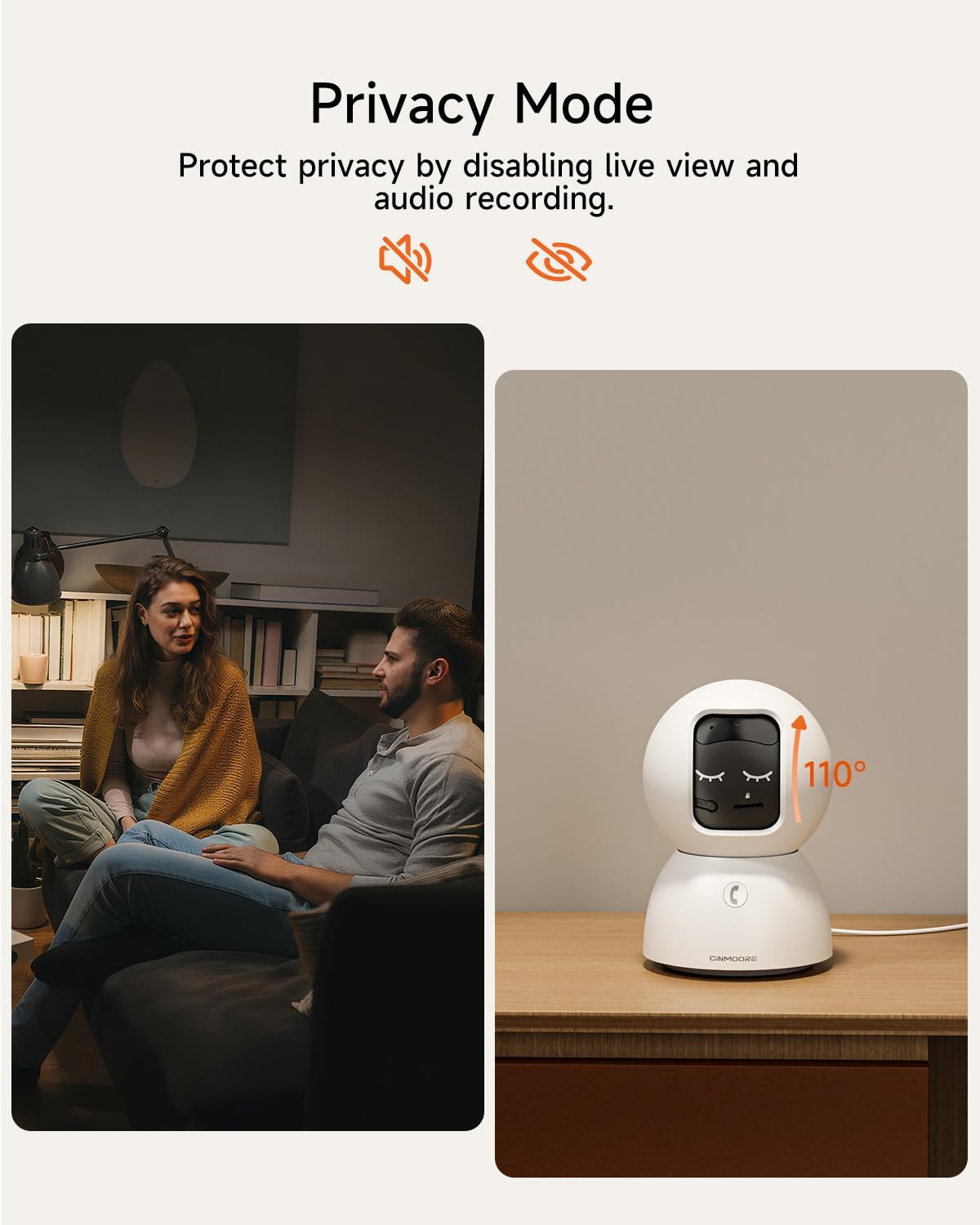 CINMOORE 3K 360 2-Way 2.4GHz 5GHz 64GB Smart Indoor Dome Security Camera with AI Human/Pet/Facial Detection, Pan-Tilt