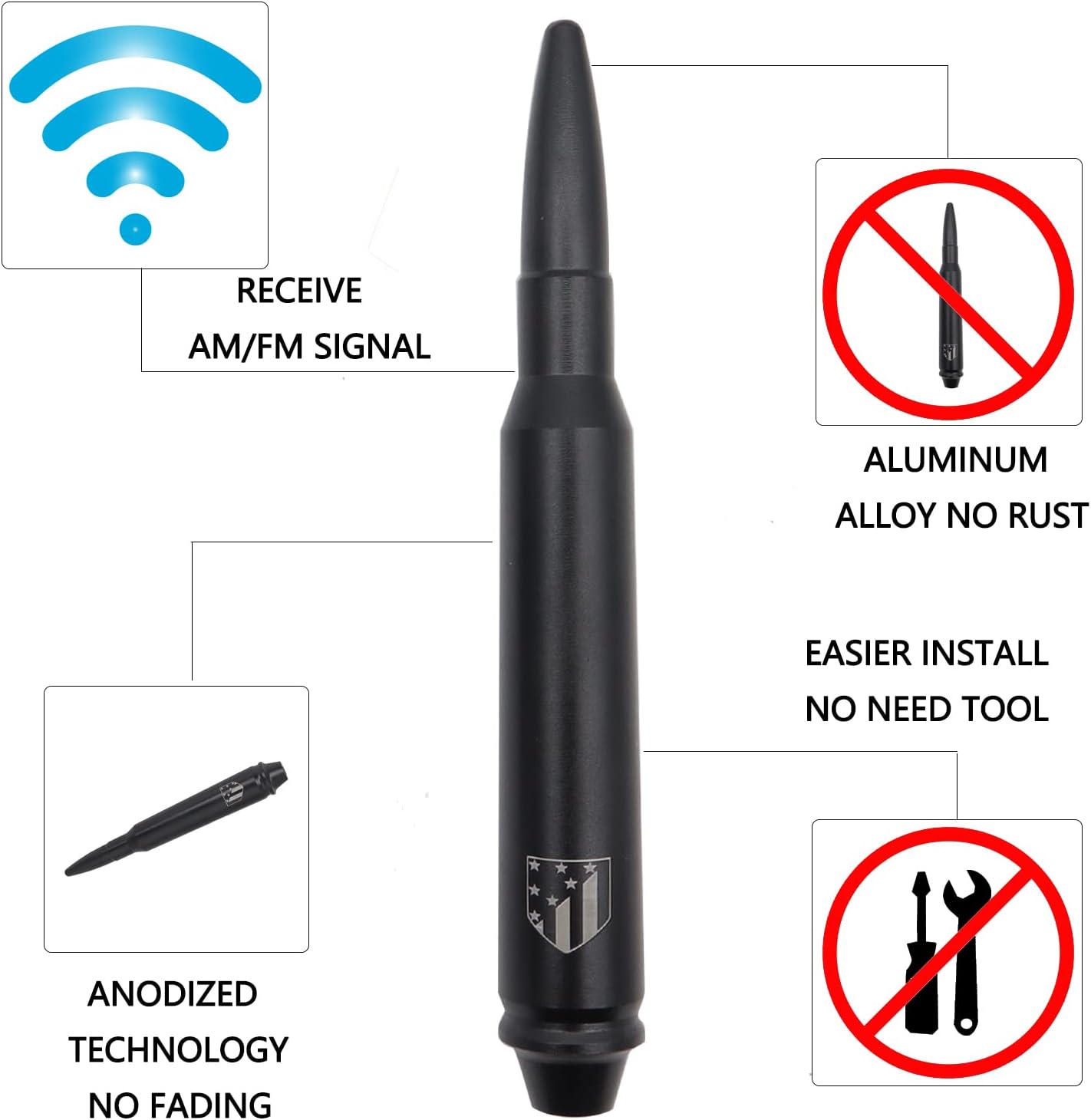 AUTOXBERT 5.7 Inch 2007-2021 Aluminium FM Aerial Antenna Radio Short Black Replacement Car Stereo Radio Signal