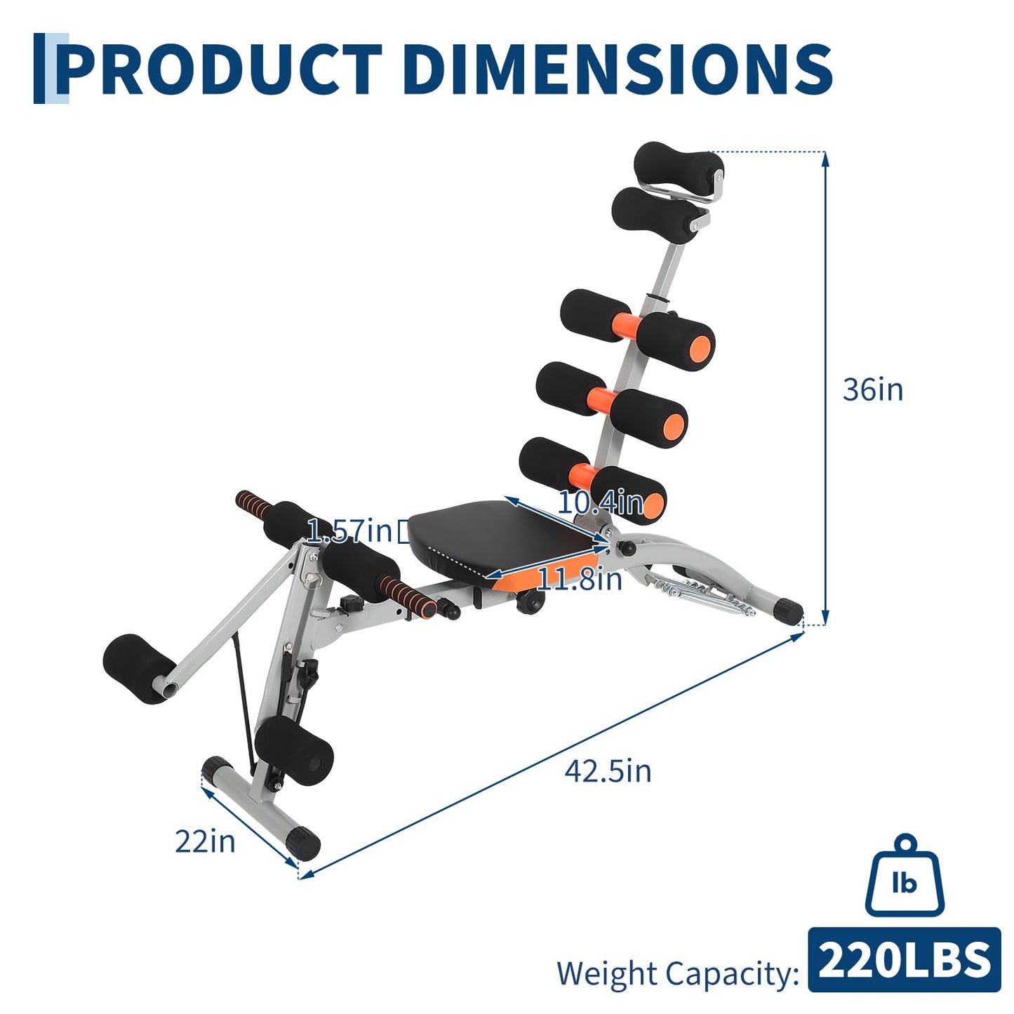 Multifunctional Ab Machine, Adjustable Sit Up Bench, Core Workout Bench for Abdominal Training, Foldable Home Gym Fitness Equipment with Ergonomic Back Support, Full Body Exercise