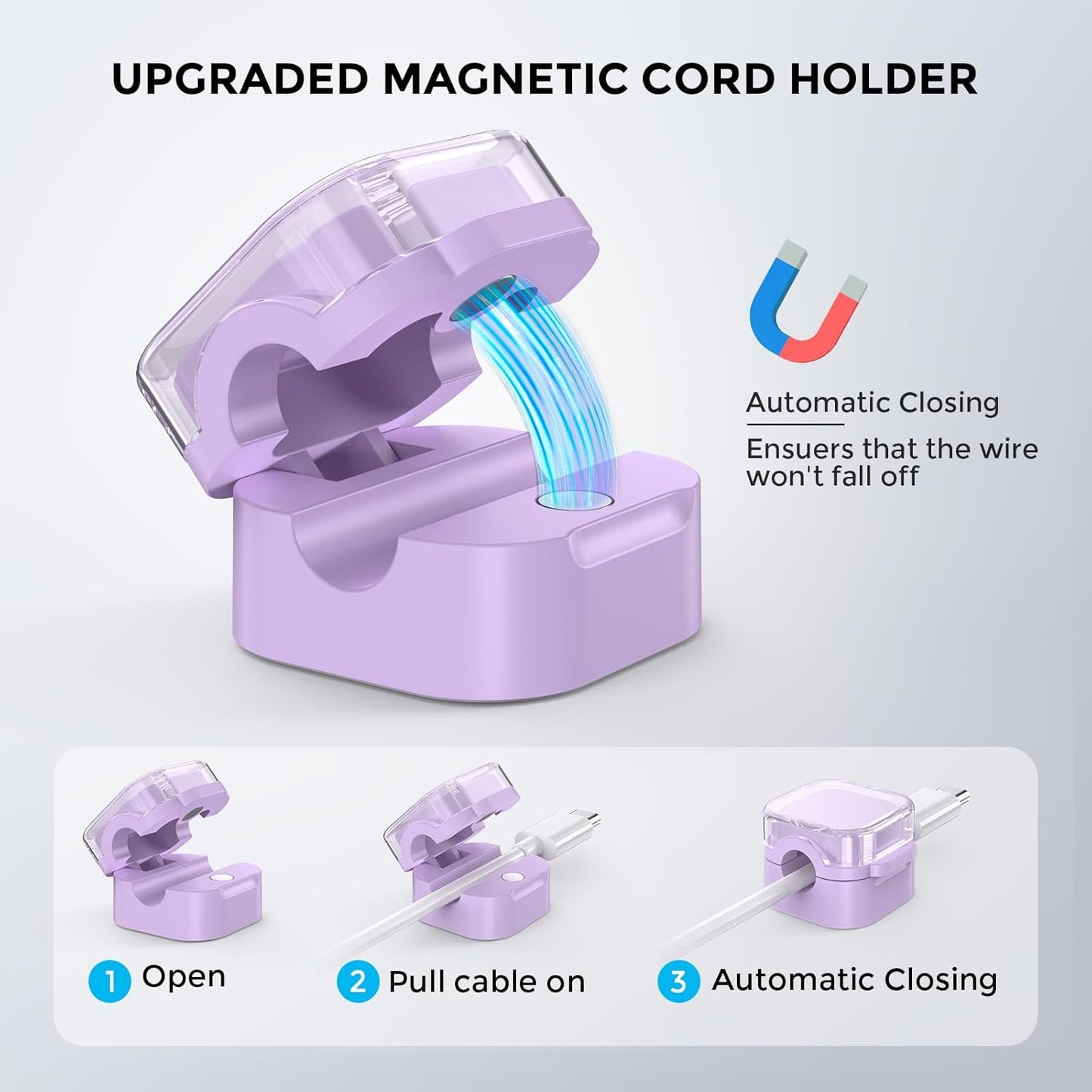 AHASTYLE 6 Pack [1s Magnetic Cable Organizer Lock] Cord Holders Clips Strong Adhesive Cord Keeper [Smooth Adjustable]