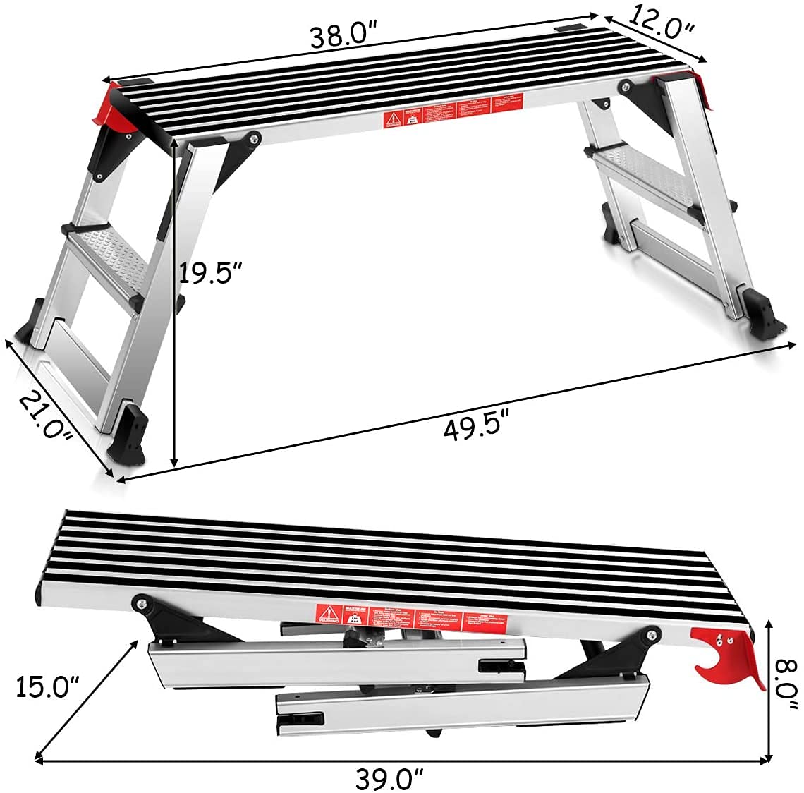 ERGOMASTER 40'' Step Stool Folding Ladder Portable Work Bench Aluminum Drywall Stool with Non Skid Rubber Platform Step with Max 330 lbs Capacity