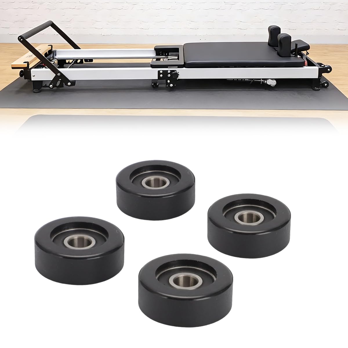 Optimized Replacement Roller Wheels for Aero Pilates Reformer, Set of 4, High-Performance Cylindrical Design, Ultra-Smooth & Silent Glide, Easy Installation, Black