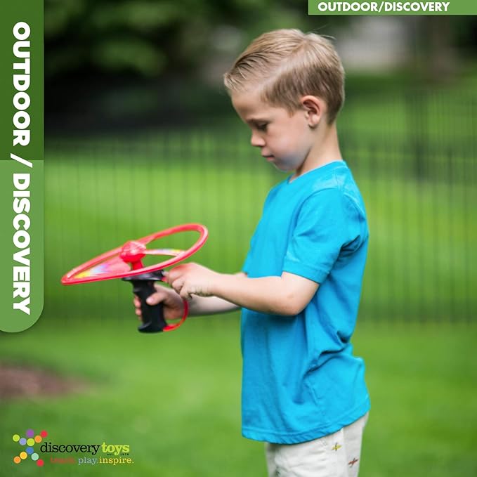 Discovery Toys Sky Spin Flying Aerial Disc Launcher | 2 Large Wings Kid-Powered Learning | STEM Toy Early Childhood Development 6 Years and Up | Summer Toy