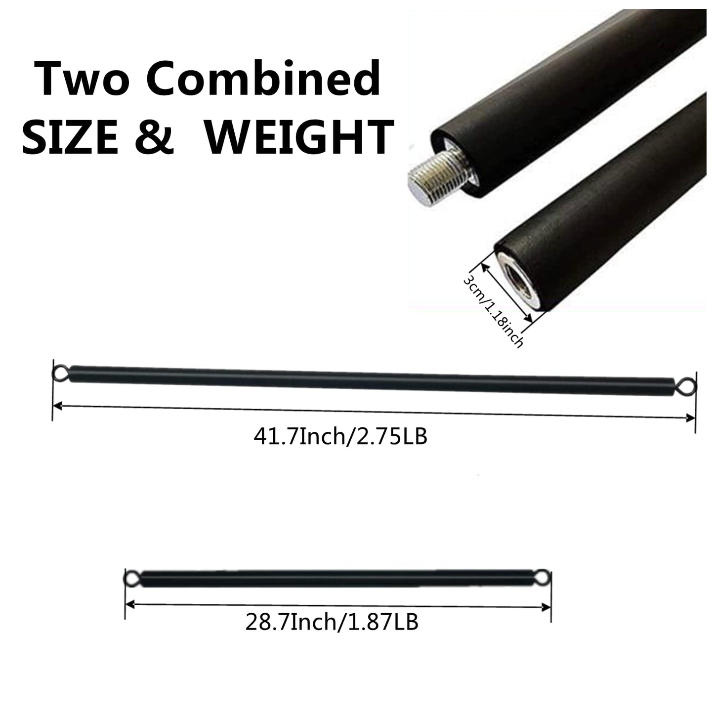 ENLAYER 41Inch Resistance Band Bar for Full Body Workout, Portable Detachable Pilates, with 2 Carabineer Clips, Black