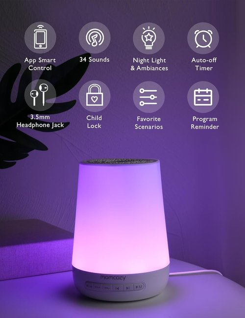 Momcozy Baby Sound Machine - White Noise Machine with Night Light & App Control | 34 Soothing Sounds, Blue
