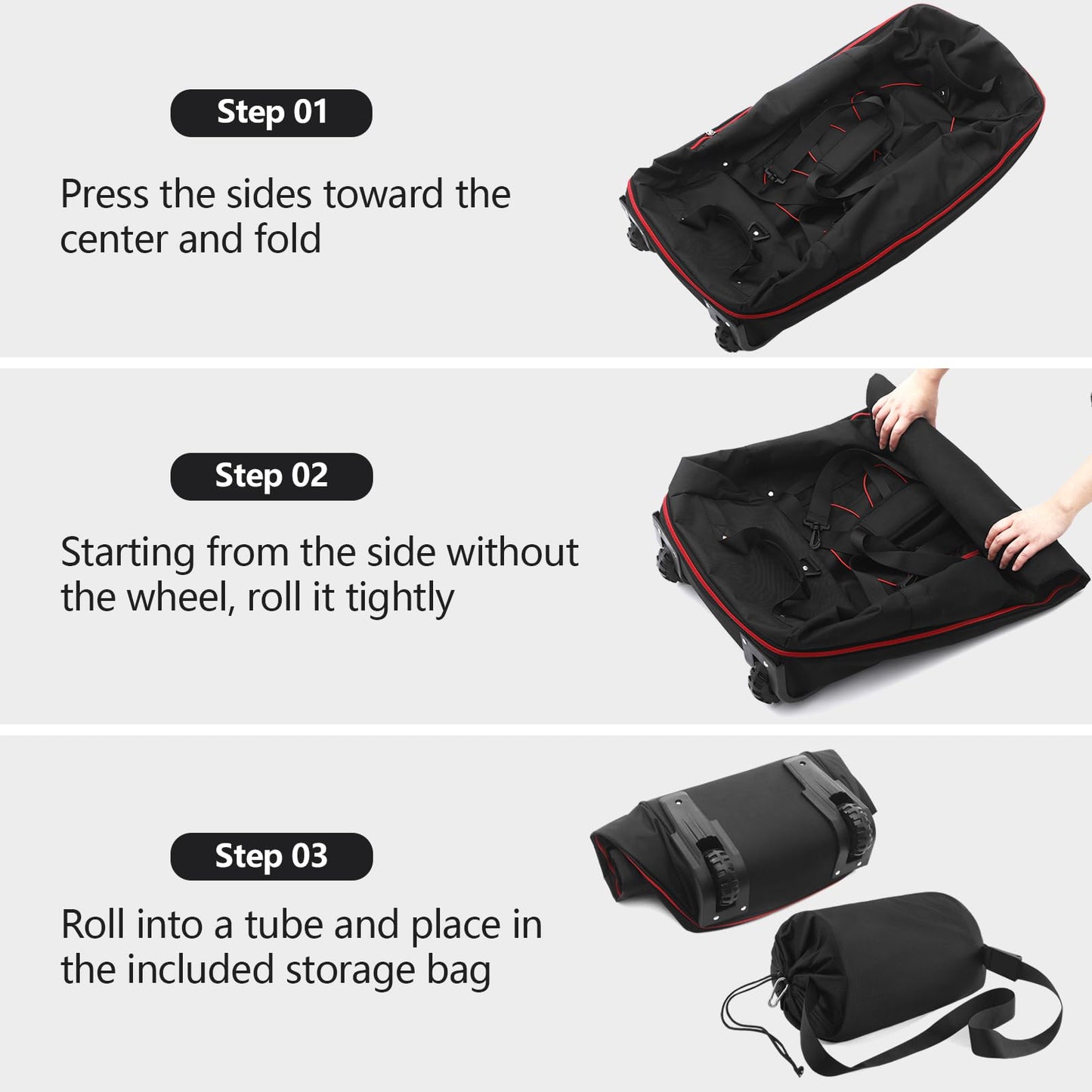 Bagenerous 110L/140L Expandable Soft-Sided Foldable Duffle Bag with 2 Rubber Wheels,Packable 32” Rolling Carry-On with Multi-Pockets & Compartments,Black Red