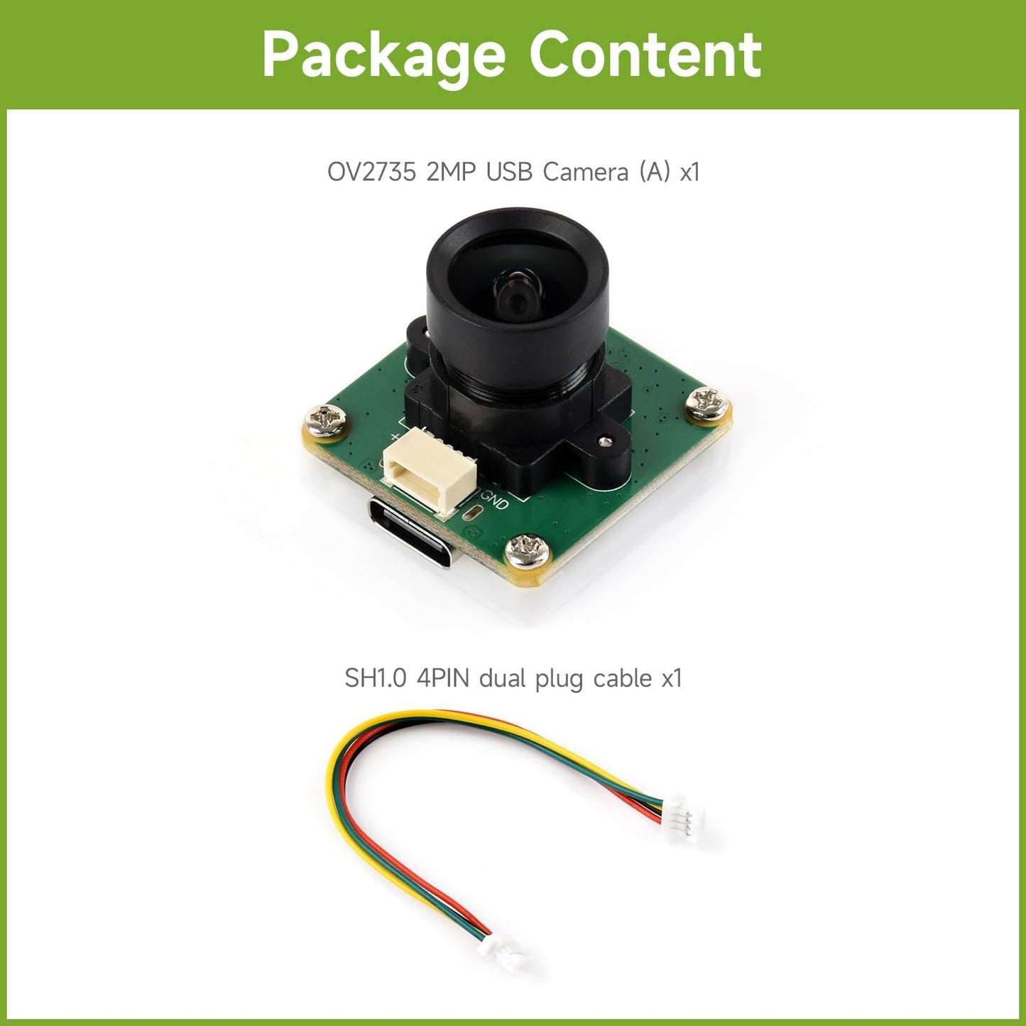 waveshare OV2735 2MP USB2.0 SH1.0 4PIN USB Camera (A), Supports Type-C Port and Header