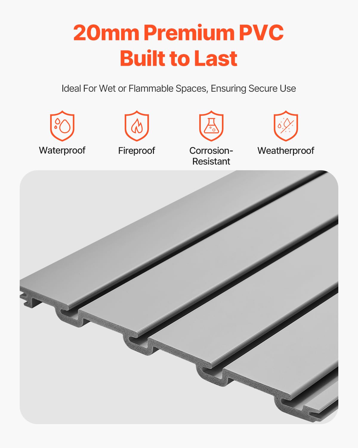 VEVOR Slat Wall Paneling, 8 x 4 ft, PVC Garage Slatwall with Accessories, Grey Slat Wall Easy-to-Install Adjustable Slatwall Panel with Coupling Structure & DIY Cutting, Fits for Storage & Display