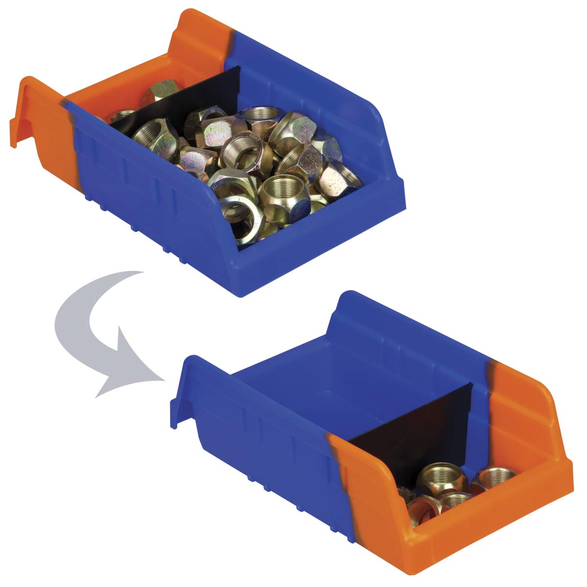 Akro-Mils 36442 Indicator Inventory Control Double Hopper Plastic Kanban Shelf Bin, 11-5/8-Inch x 4-1/4-Inch x 4-Inch, Blue/Orange, (24-Pack)
