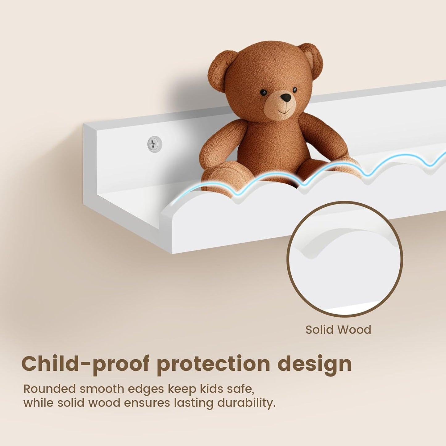 Yirilan 4-Pack Floating Nursery Shelves - Scalloped Design for Kids' Rooms | White Finish