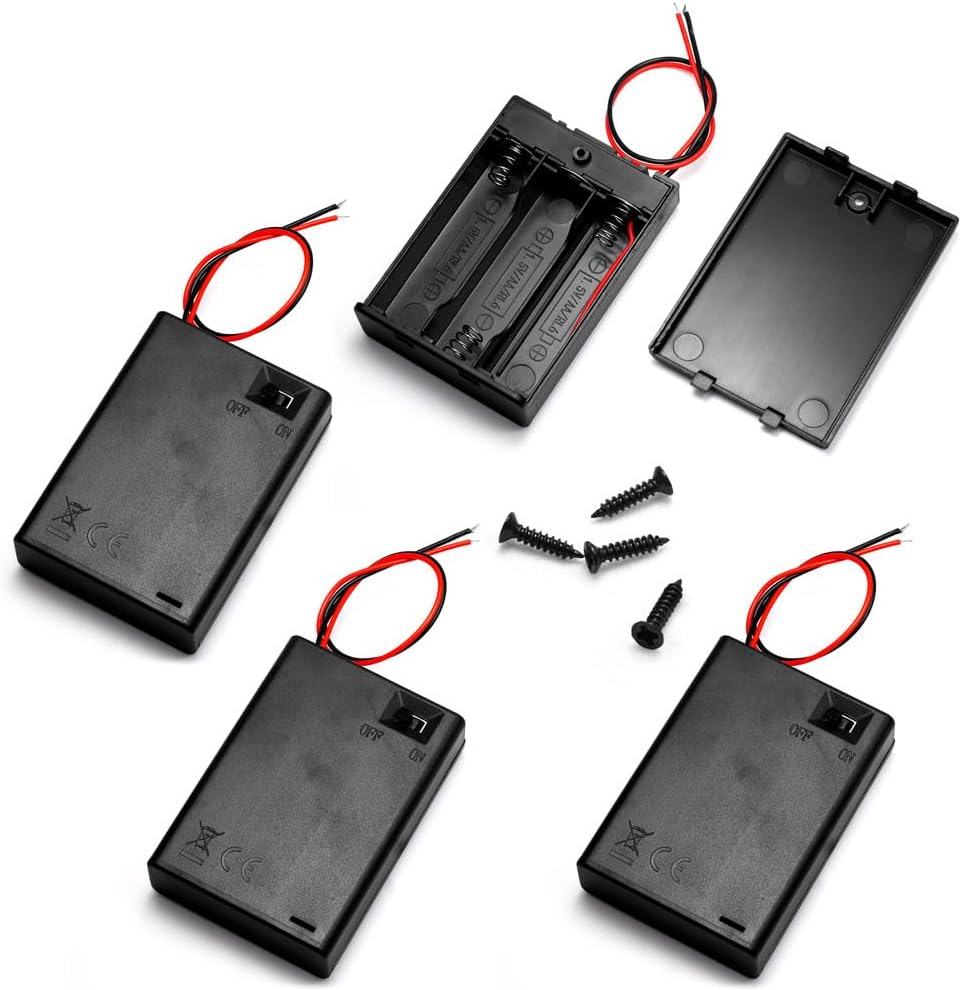 LampVPath (Pack 4 3AA 4.5V 3X 1.5V of Battery Holder with Switch, AA Battery Holder with Leads and Switch