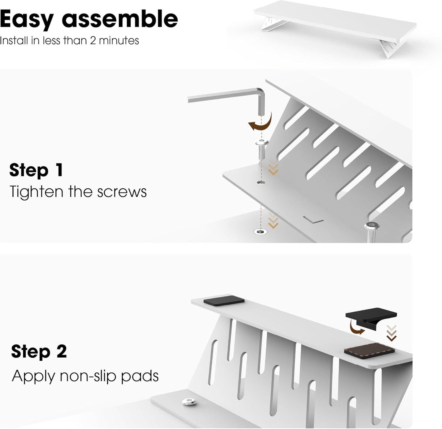 2 Fenge Monitor Stand Riser, Desk Top Shelf for Monitors, Computer Stands for Desk, Wood & Steel Desktop Riser